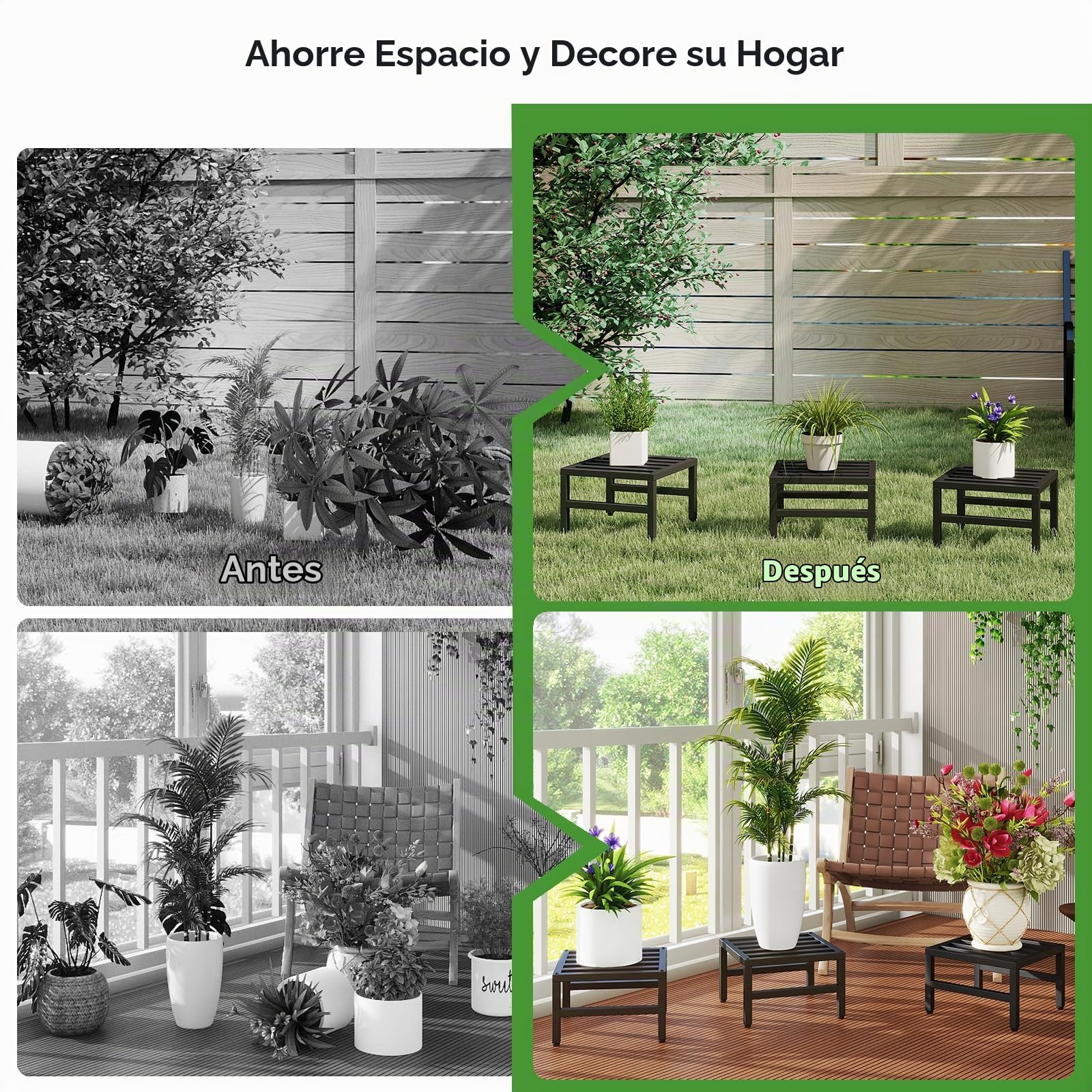IBUYKE 3 Piezas de Soporte Metálico para Plantas de Interior y Exterior, 30cm Soporte para Macetas Pequeñas, Estante Moderno Cuadrado para Plantas y Flores para Salón Balcón Jardín, Negro TMJ075B-3