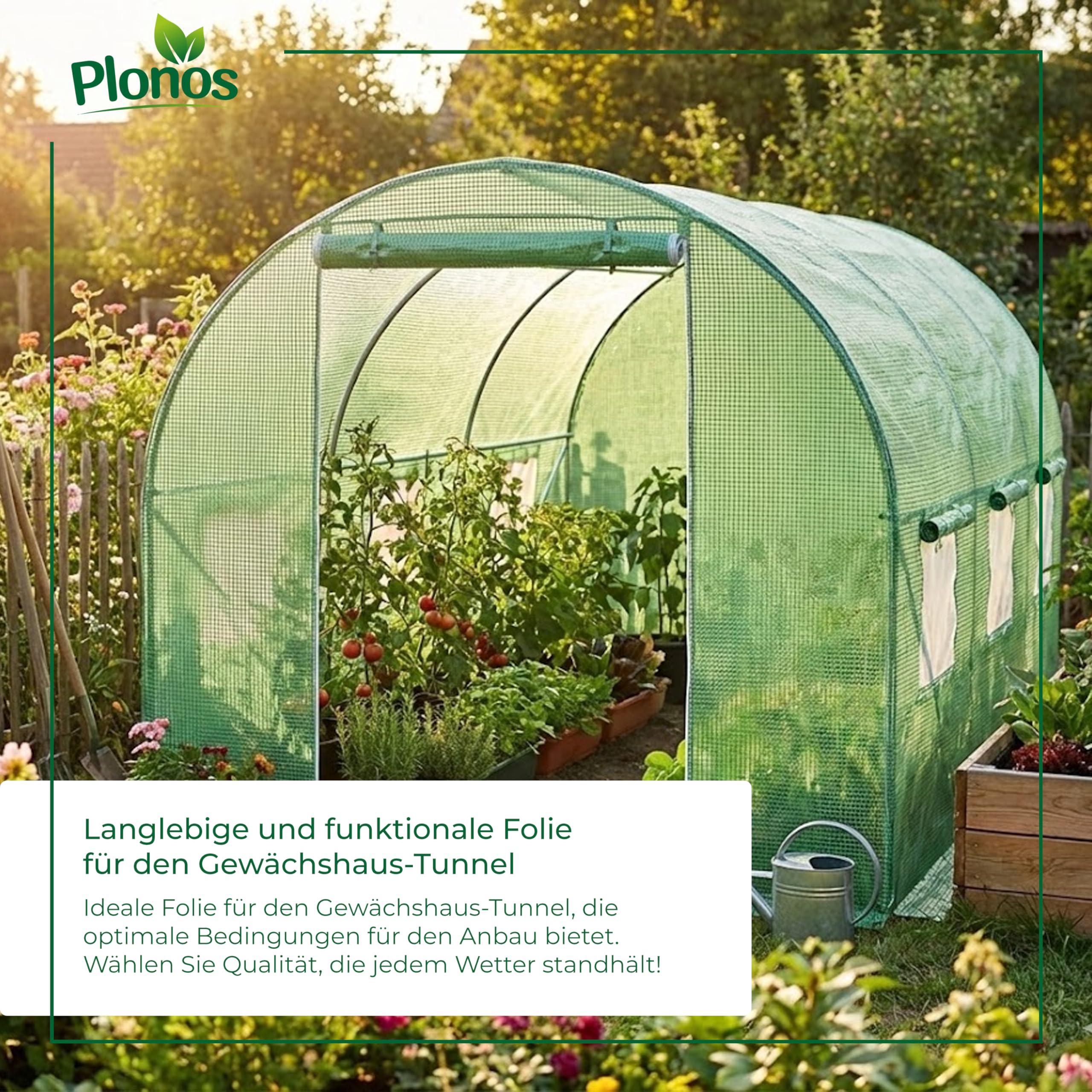 Ersatzfolie für Folientunnel Gewächshaus - 3 x 4,5 m - 13,5 m2 - UV4 Schutz - Treibhausfolie mit Fenstern und Moskitonetz - Robuste Gartenfolie - Folie ohne Gestell - Grün
