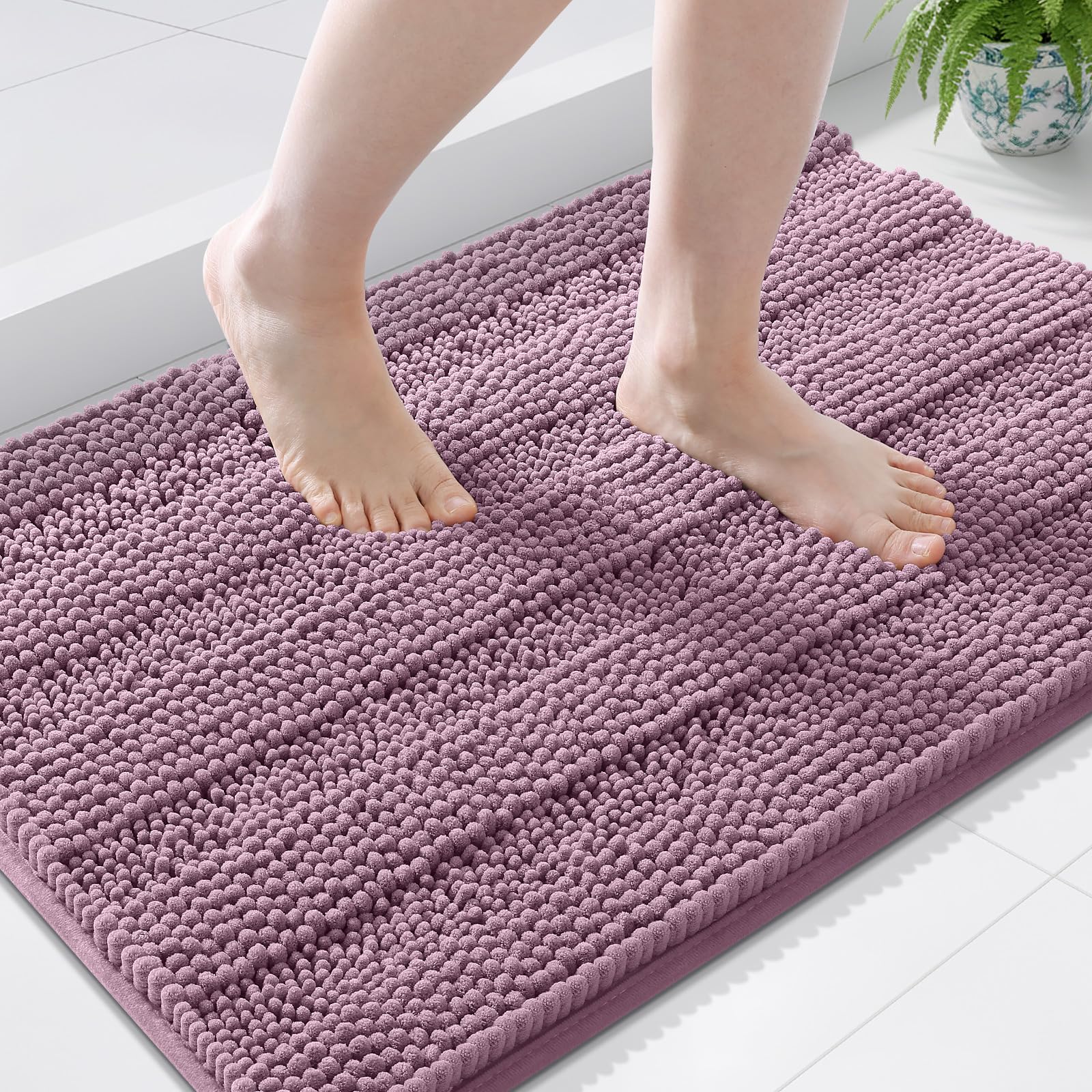 Grandaily Chenille Bathroom Rugs 36x24, Soft Absorbent Bath Mats, Deep Plum