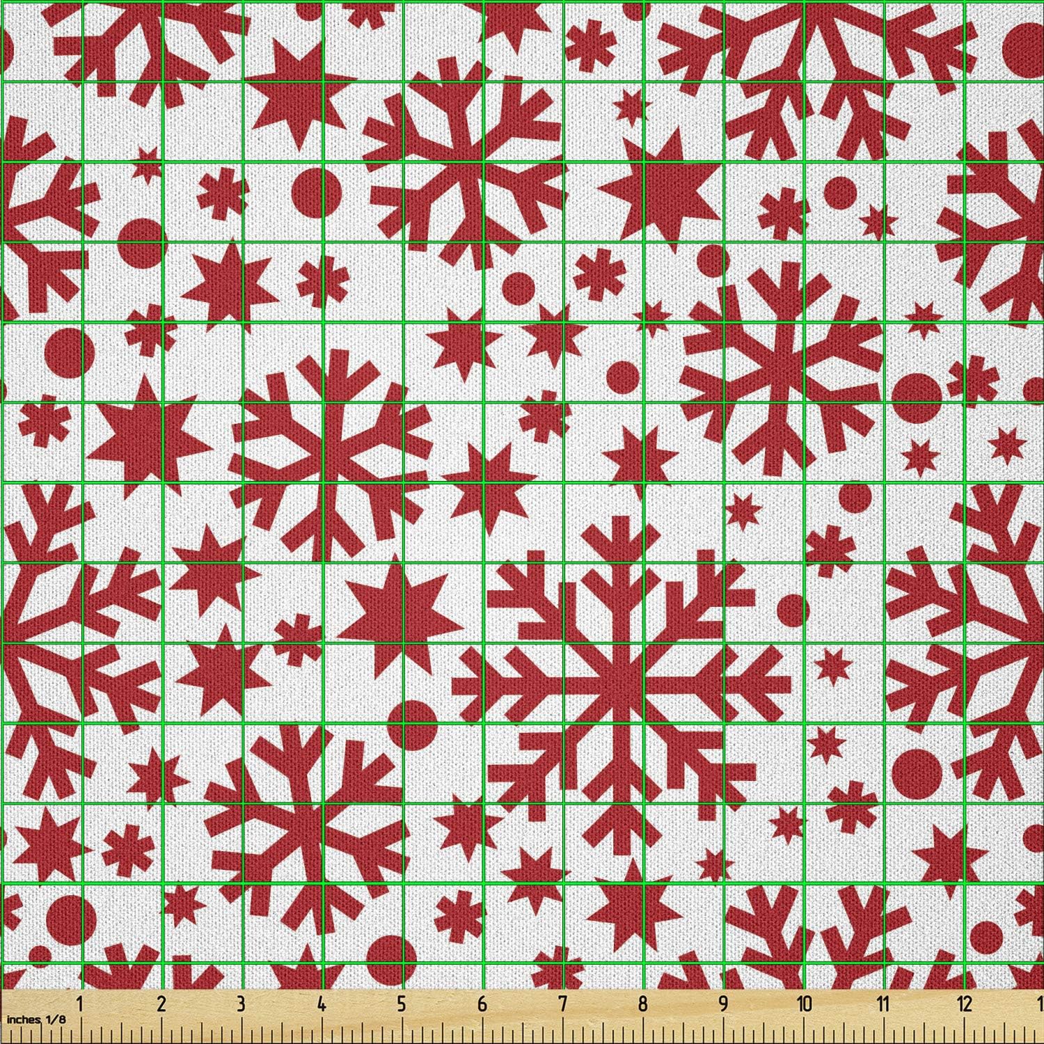 Ambesonne Snowflake Fabric by The Yard, Stars 7 Pointed Stars and Dots Pattern Abstract Motifs New Year Illustration, Microfiber Fabric for Arts and Crafts Textiles & Decor, 3 Yards, White Red