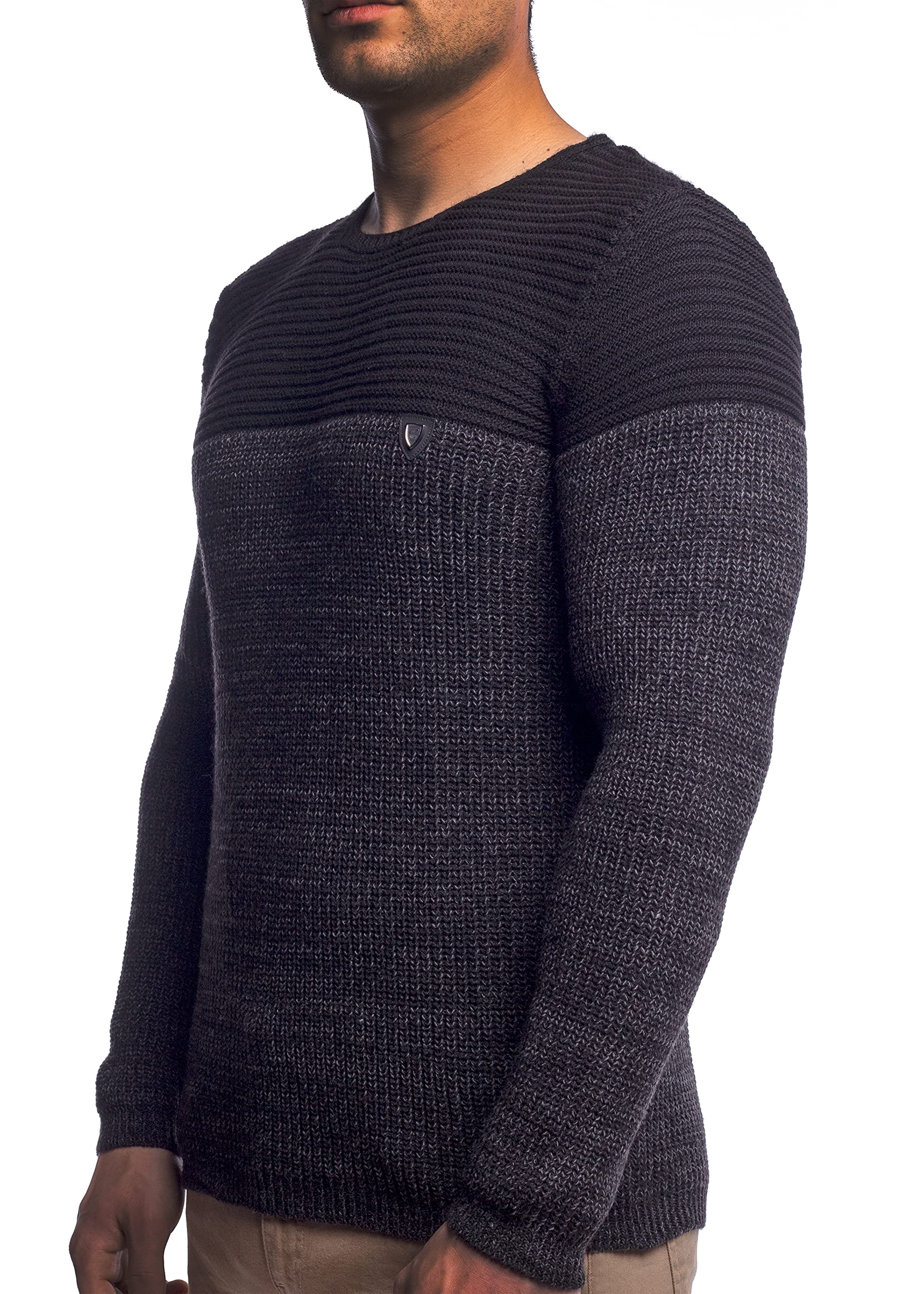 Herren Strick-Pullover Rundhals mit Logopatch | Männer Winter-Pullover |stylischer Herren Strick-Pulli | Warmer Männer Pulli Grobstrick| Herren Basic Longsleeve Sweatshirt Sweater K-114