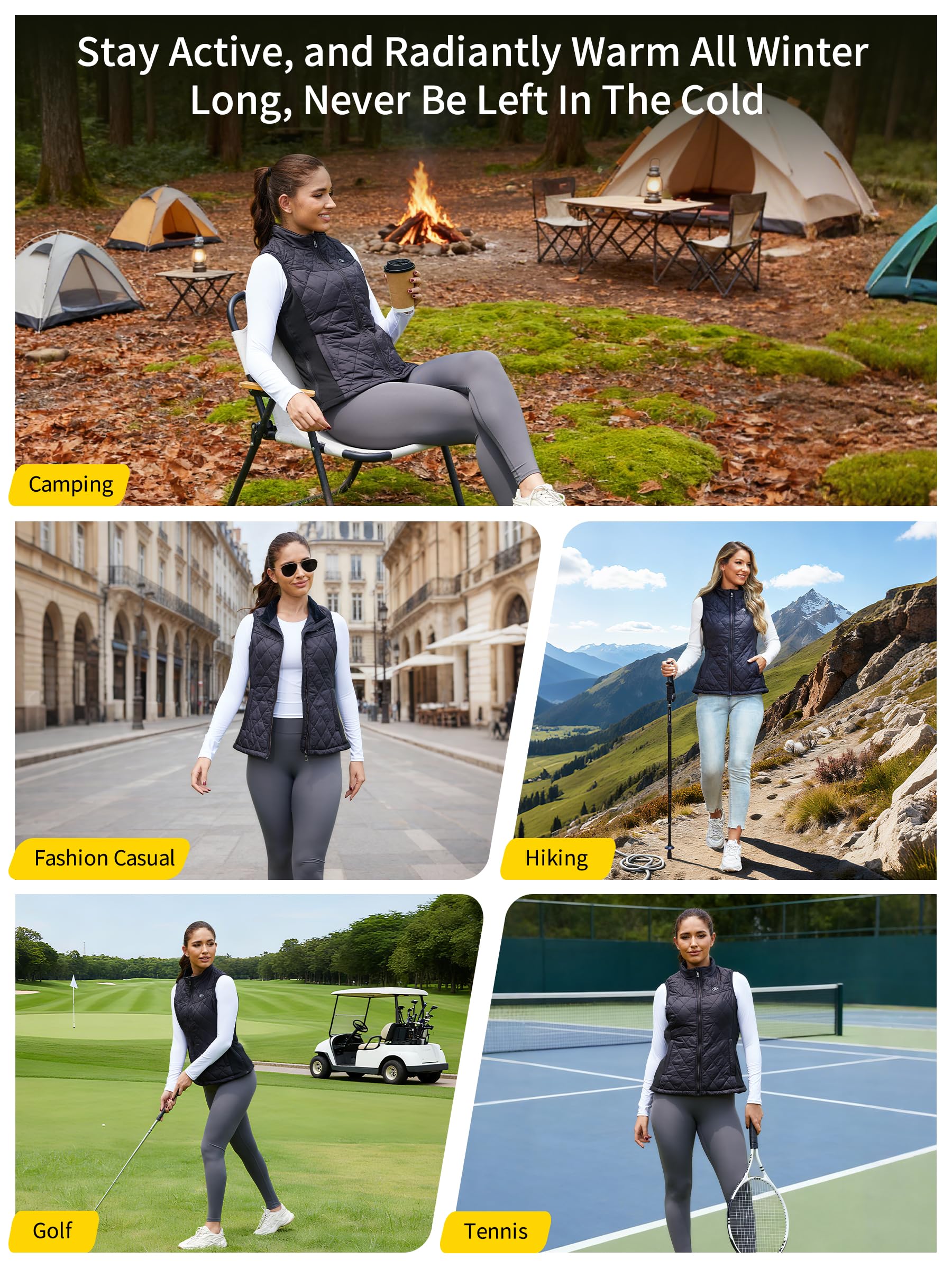 Chaleco Calefactable Mujer, Chaqueta Calefactable con Bateria 16000mAh, Chaleco Termico Eléctrico Ligero con 6 Zonas Calefactables 3 Niveles de Temperatura
