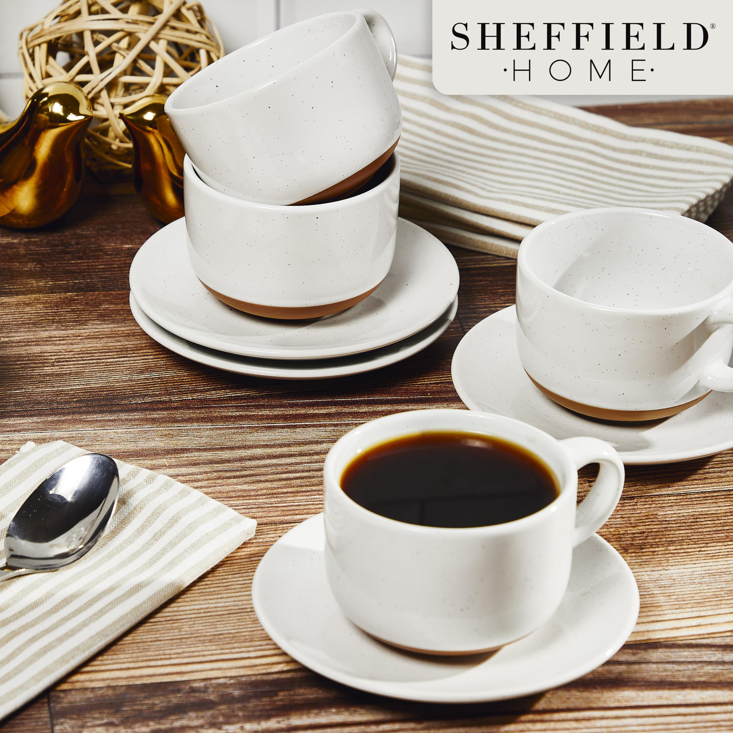 Sheffield Home Stoneware Coffee Mugs - Set of 4 Elegant 8oz Coffee
