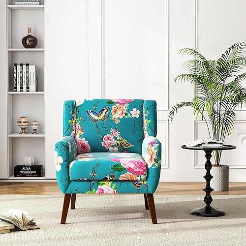 Miniatura 63 de UIXE Silla de Acento Floral, Sillón Moderno Tapizado en Tela para Sala de Estar, Cómodas Sillas de Club con Brazos Sofá Individual con Botones