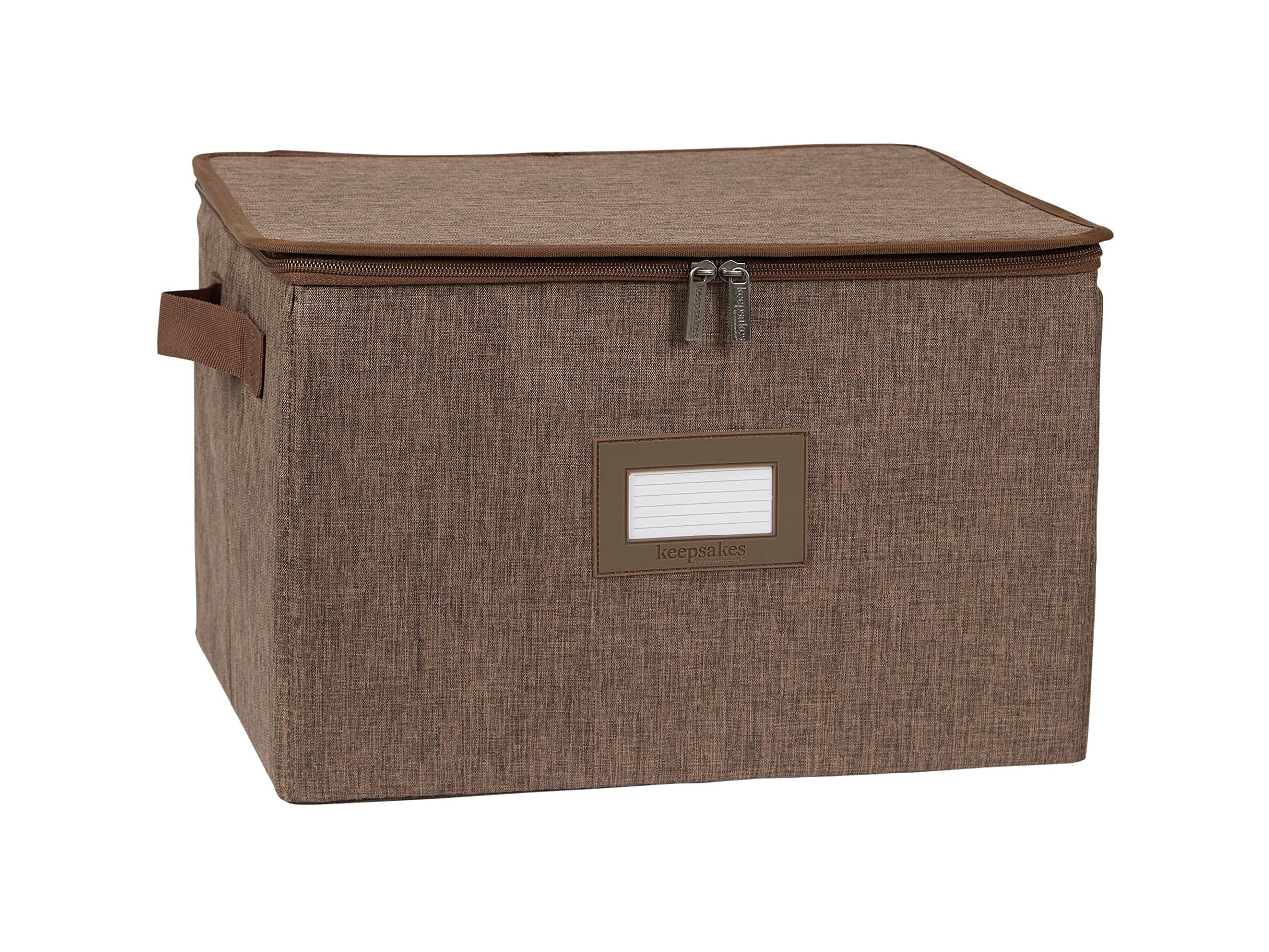 Covermates Keepsakes China Cups and Coffee Mugs Storage Box – Stackable, Reinforced Handles, China Storage, Brown Heather