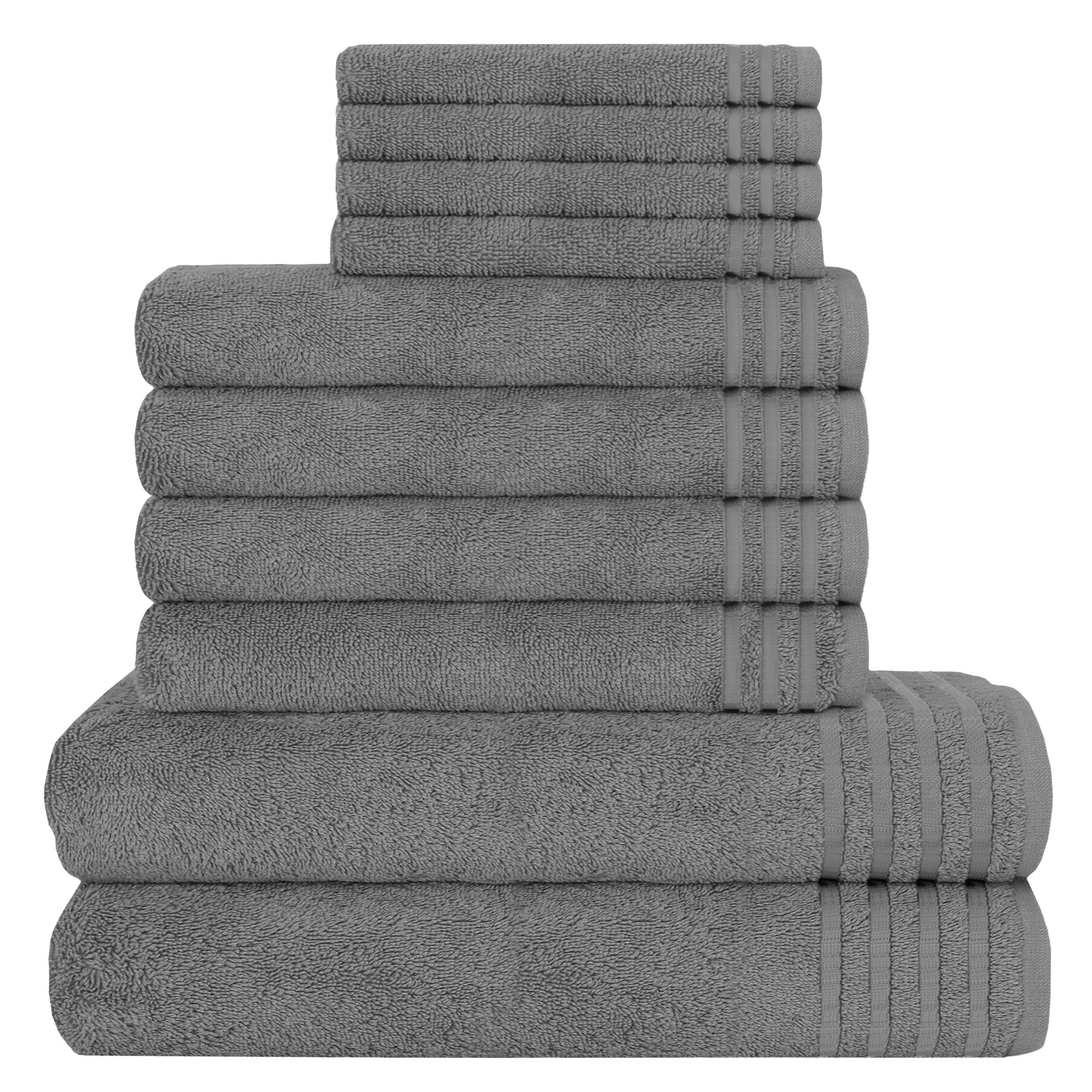 Olivia Rocco Monaco 10 Piece Bathroom Towels Bale Set - Premium Quality Water Absorbent Towel, 4 Face 4 Hand 2 Bath Towel, 500 GSM Washable Towels Set (Grey)