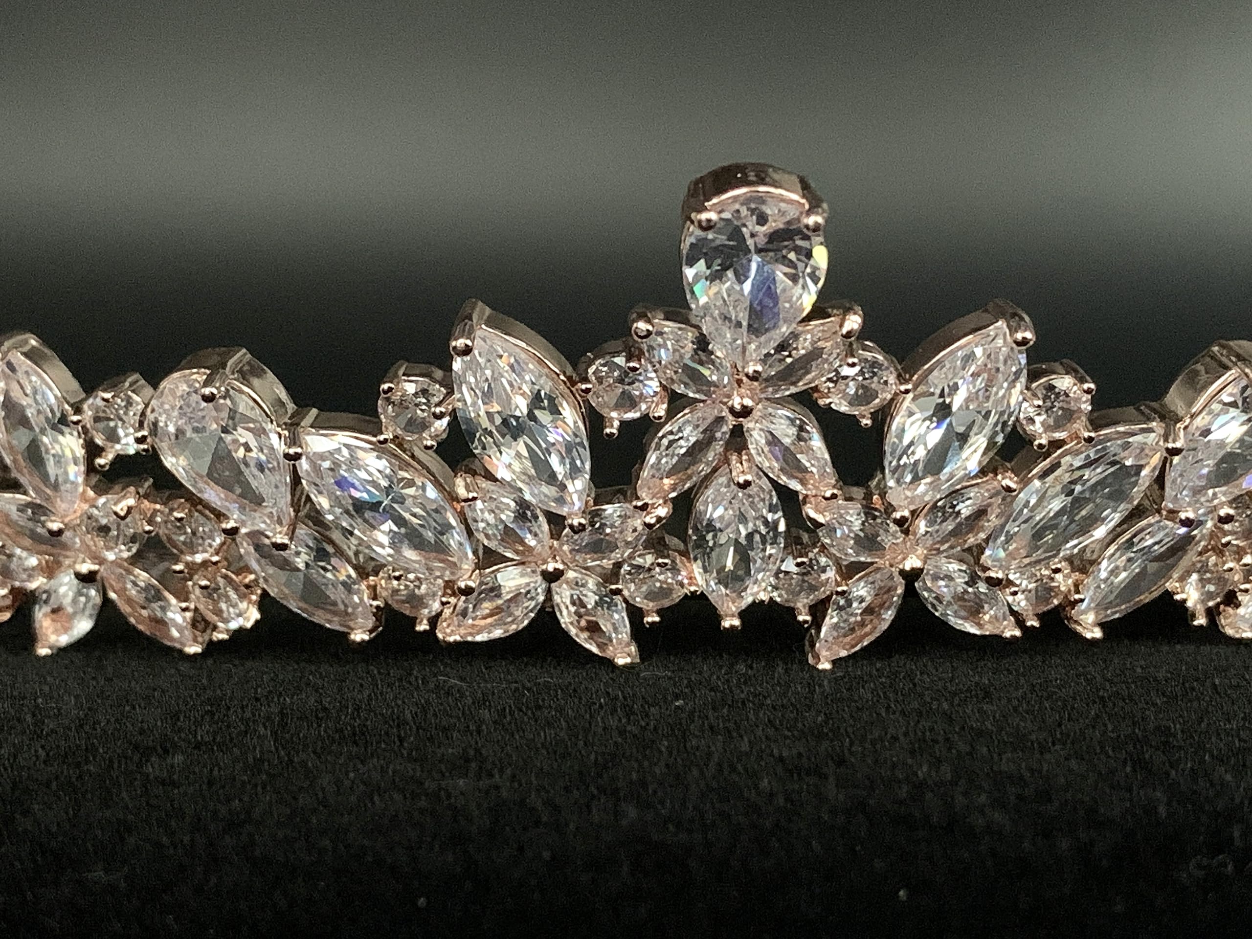 ROSEGOLD Zirkonia Schmuck Kette Schmuckset Armband Hochzeit Collier Halskette Brautschmuck Kommunion Ball Abiball Diadem Tiara Collier Krone Haarschmuck
