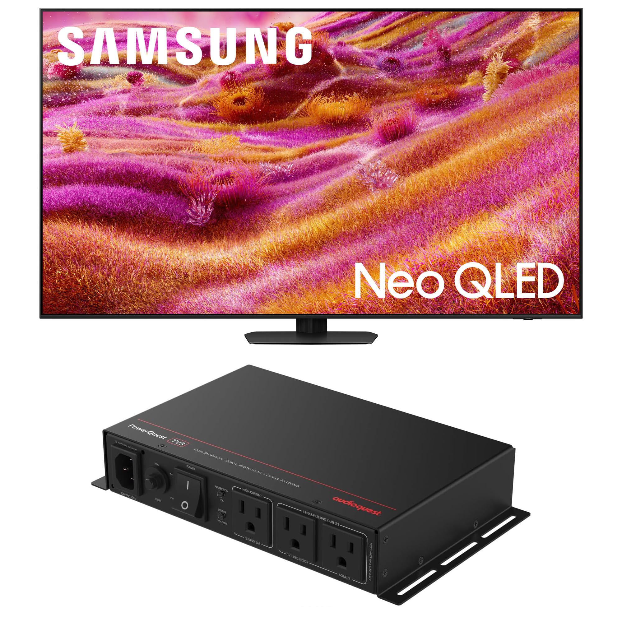 Samsung QN75QN90FAFXZA 75 Inch Neo QLED 4K QN90F Vision AI Smart TV with an AudioQuest PQTV3 3-Outlet Non-Sacrificial Surge Protector (2025)