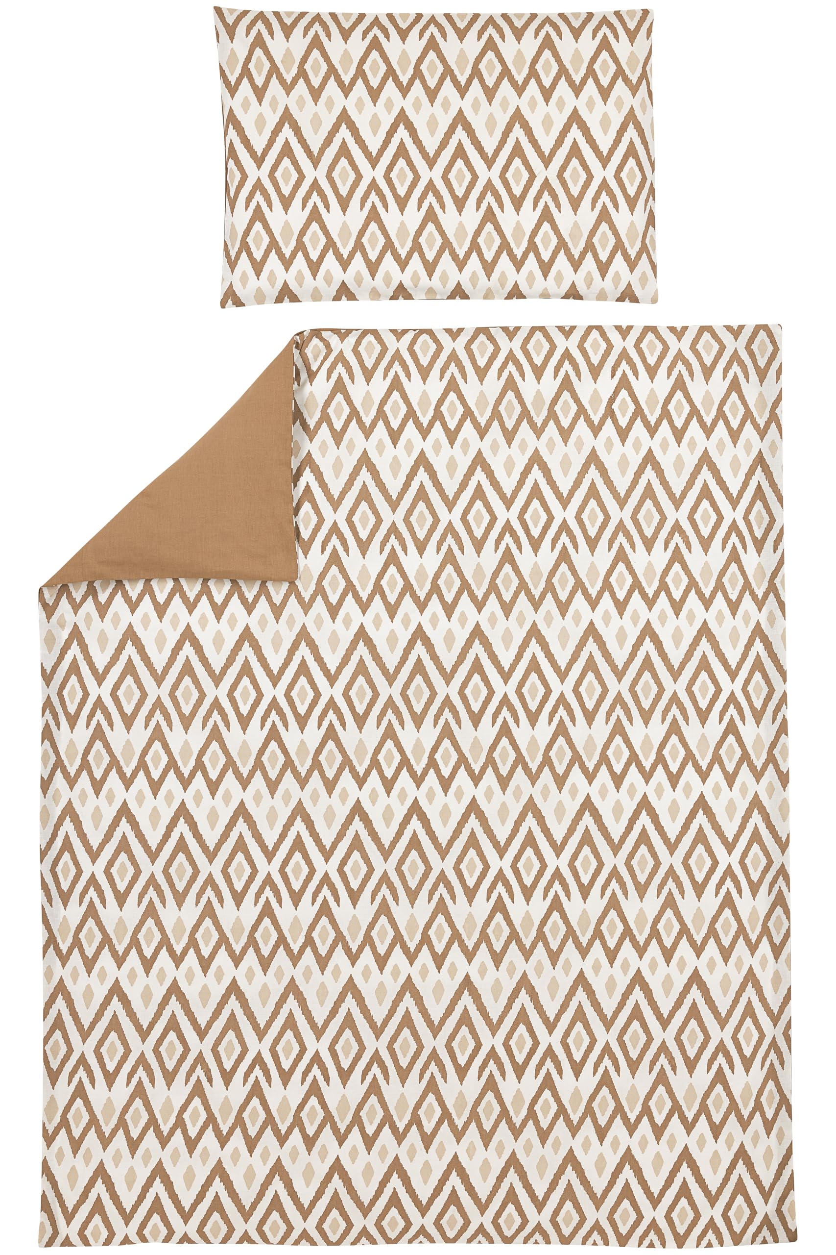 Meyco Baby Bedding Ikat Junior Bed (Breathable Material, 100% Cotton Duvet Cover + Pillowcase, Machine Washable and Tumble Dry, 120 x 150 cm), Sand/Toffee