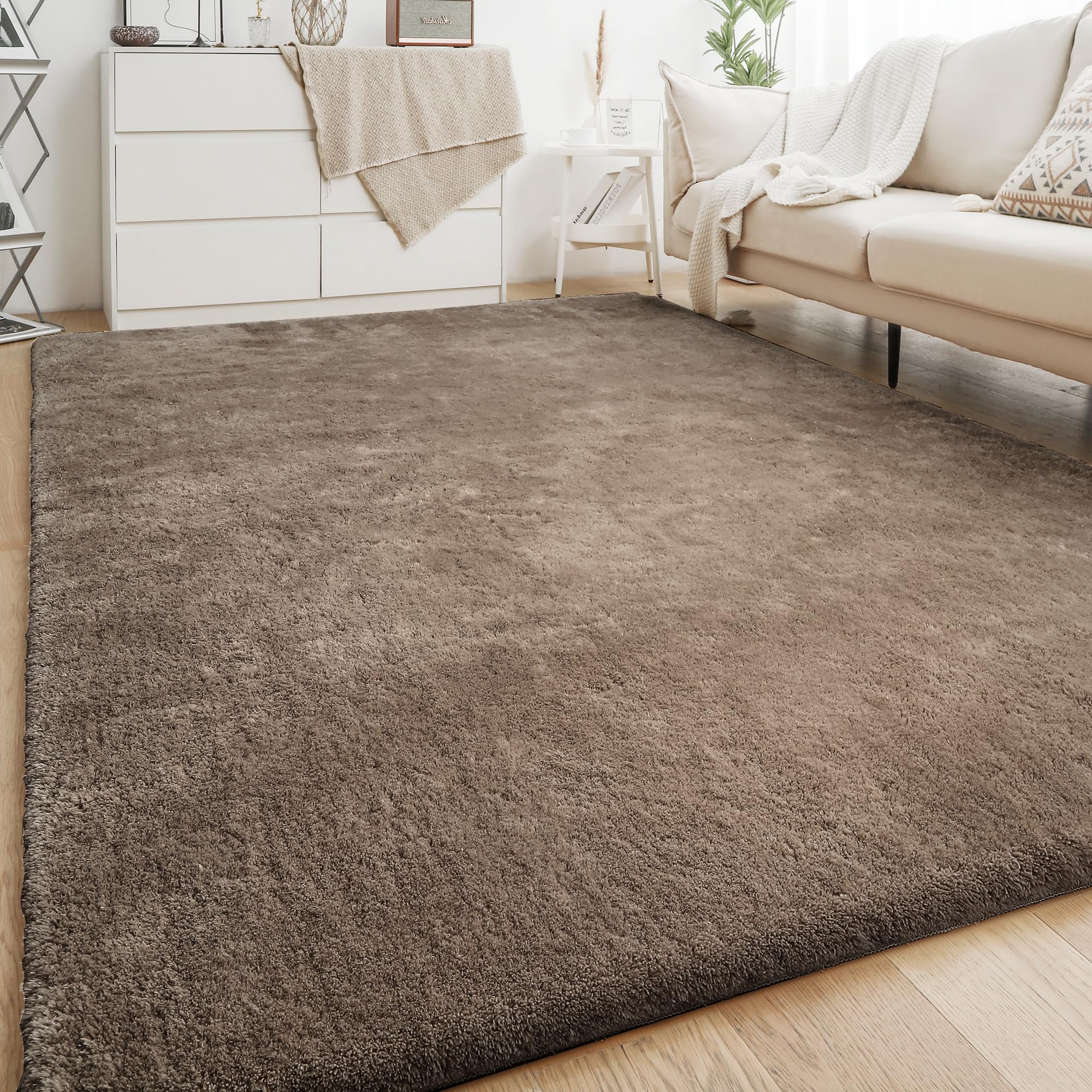 H.VERSAILTEX Area Rugs for Living Room 5x7 Feet Fluffy Shag Large Fuzzy Plush Soft Throw Rug, Modern Large Shaggy Floor Big Carpets for Bedroom, Kids Home Decor Aesthetic, Nursery, Taupe