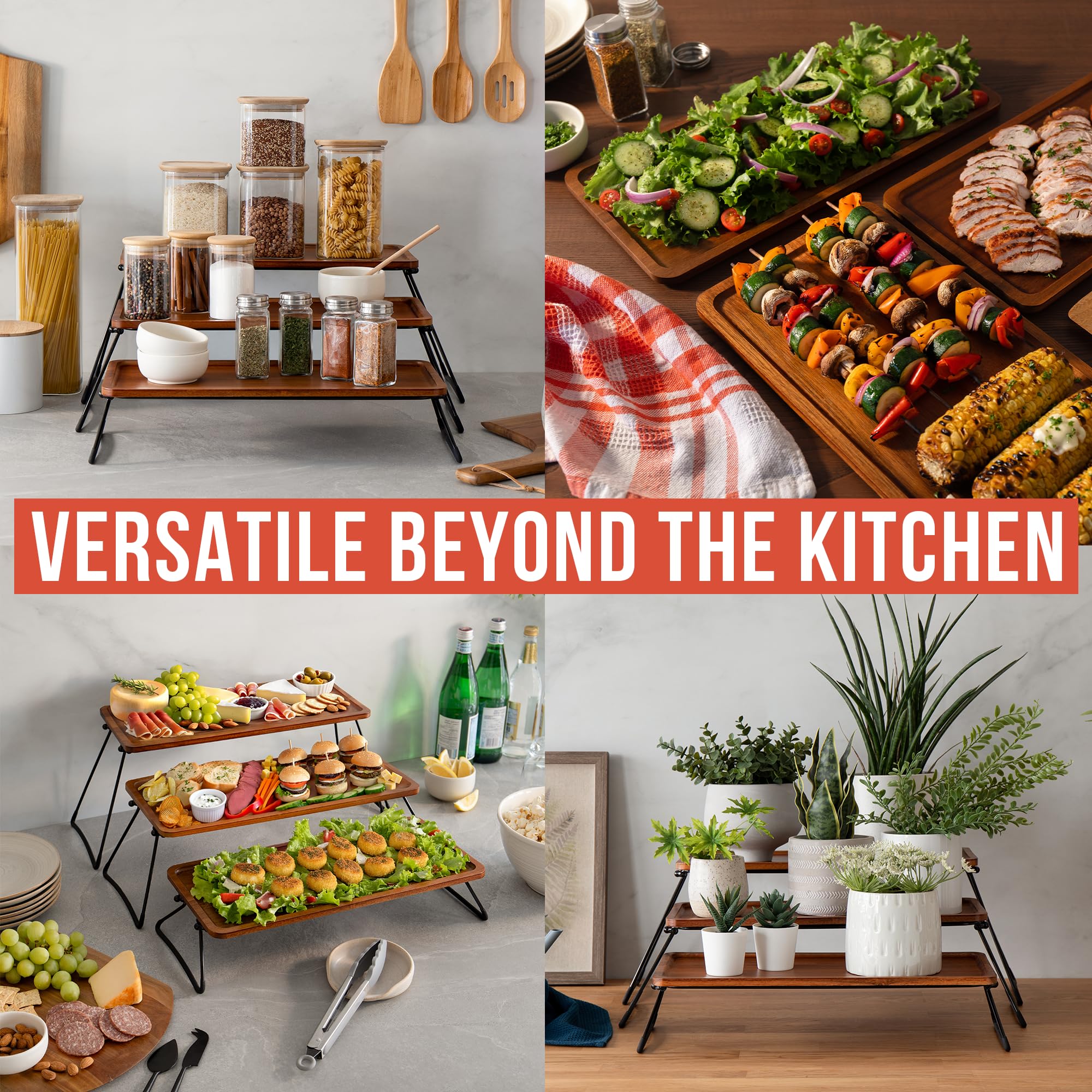 Chef Pomodoro Plateau de Service Bois 3 Niveaux – Parfait pour Le Repas, Buffet, Fromage ou Service à Thé. Utilisable en Plateau Presentation Buffet, Présentoir Gâteau Apéro sur Table Bois.