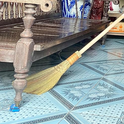 Miniatura 9 de Escoba batidora natural vietnamita - Escoba suave de paja - Escoba de mango largo para limpieza, decoración, boda con 45.28 pulgadas de longitud