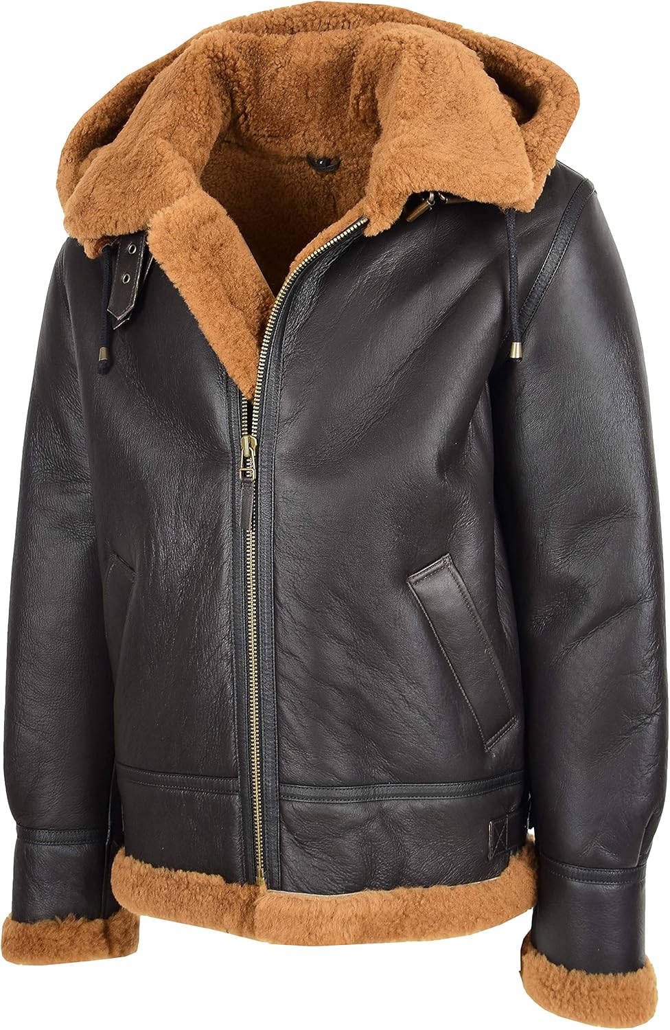 Mens B3 Sheepskin Jacket Detachable Hoodie Shearling Ruben Brown Ginger