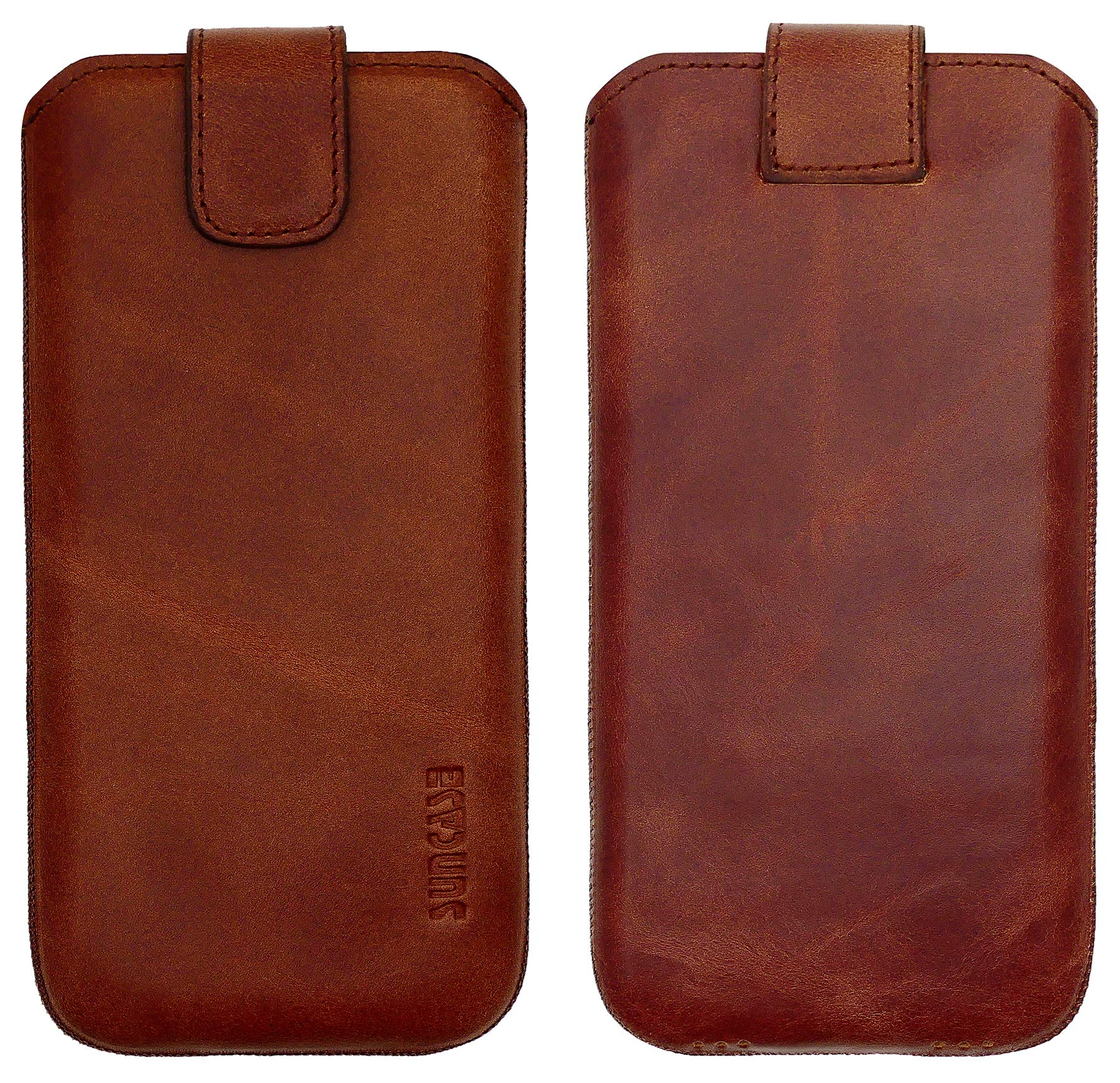 Suncase Custodia In Vera Pelle Per Xiaomi Mi 9 - Colore Cammello Antico, Con Silicone Trasparente E Linguetta Di Estrazione