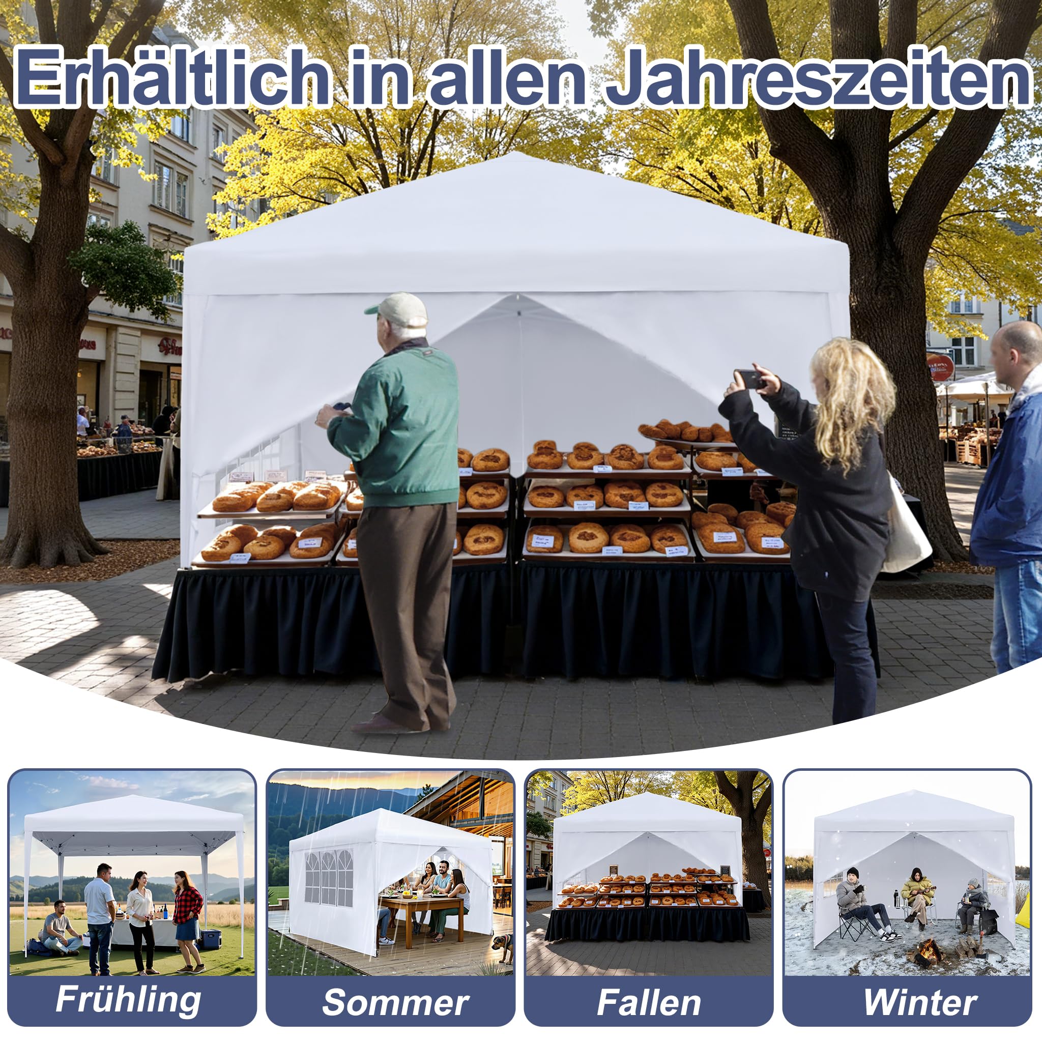 Aufun Gazebo pieghevole, 2,5 x 2,5 m, impermeabile, pieghevole, con 4 pannelli laterali, protezione UV per feste, matrimoni e picnic, colore: bianco
