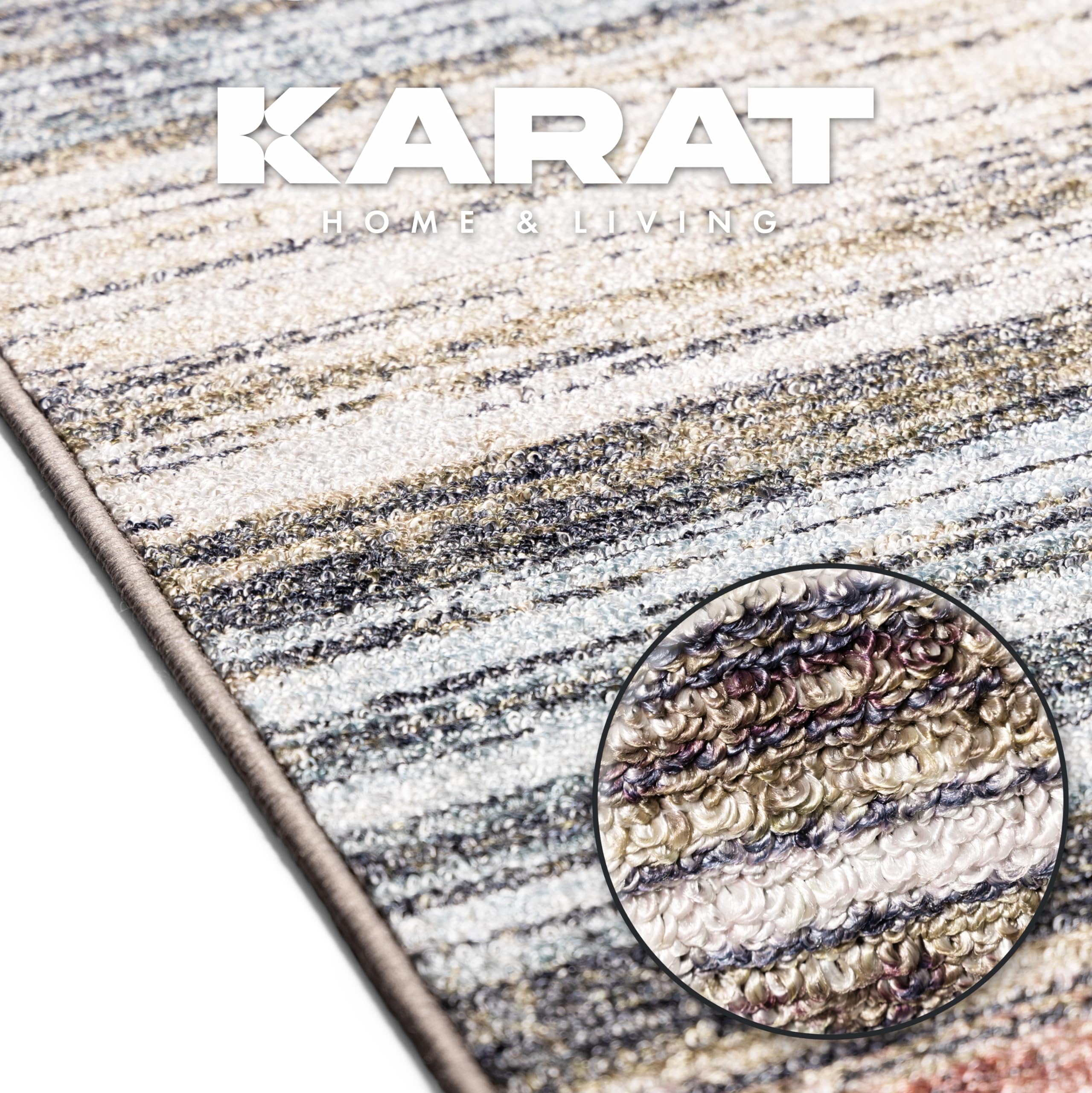 KARAT Teppich Läufer für Küche, Flur & Wohnraum Küchenläufer - Rutschfester Moderner Flurteppich für Wohnzimmer & Schlafzimmer Meterware nach Maß, Beige-Rot, 80 x 450 cm (Cudillero)
