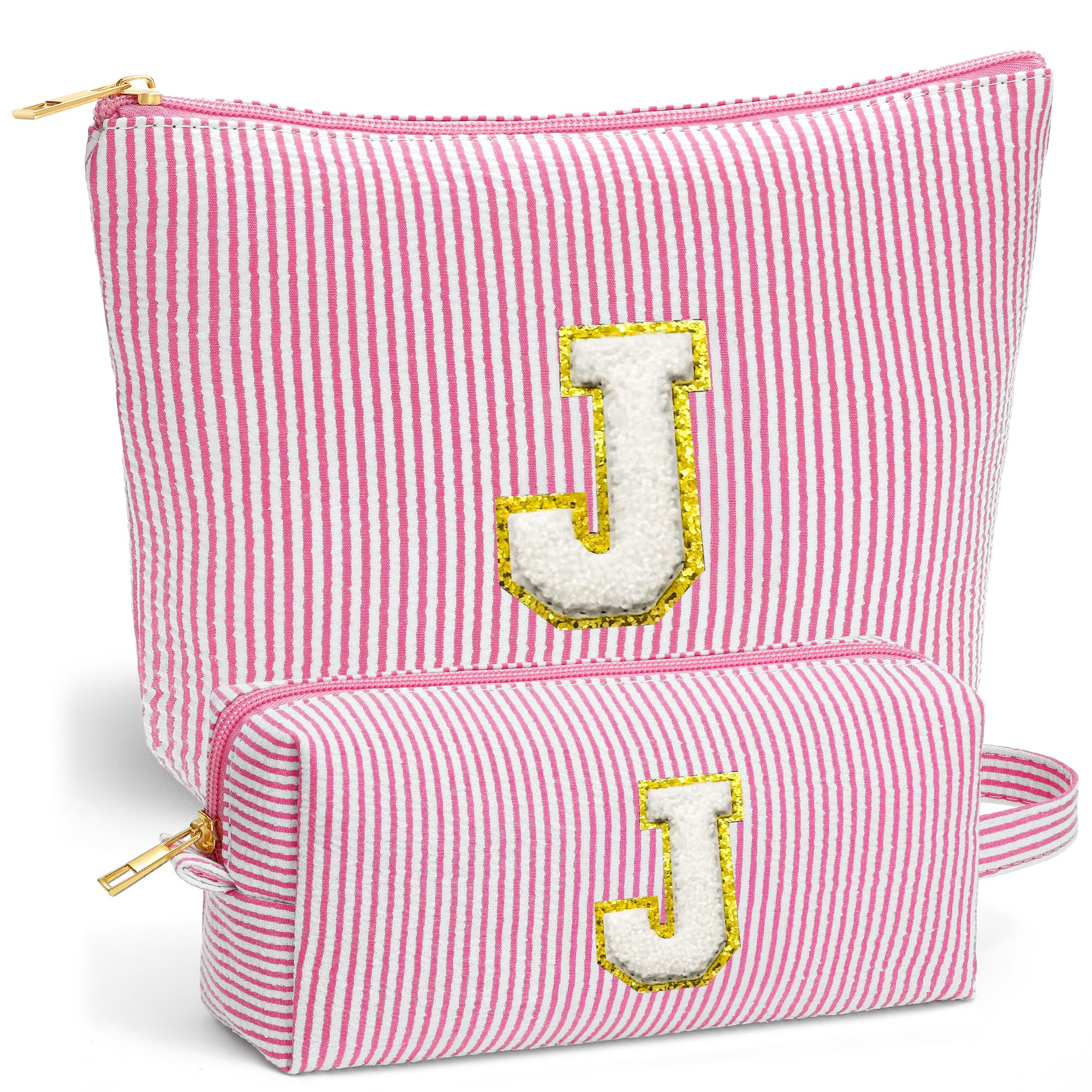 Fohufo Travel Essentials - Portable Travel Toiletry Bag for Women, Initial Makeup Kit Organizer Make up Cosmetic Bag Set Pink Stuff Birthday Gifts for