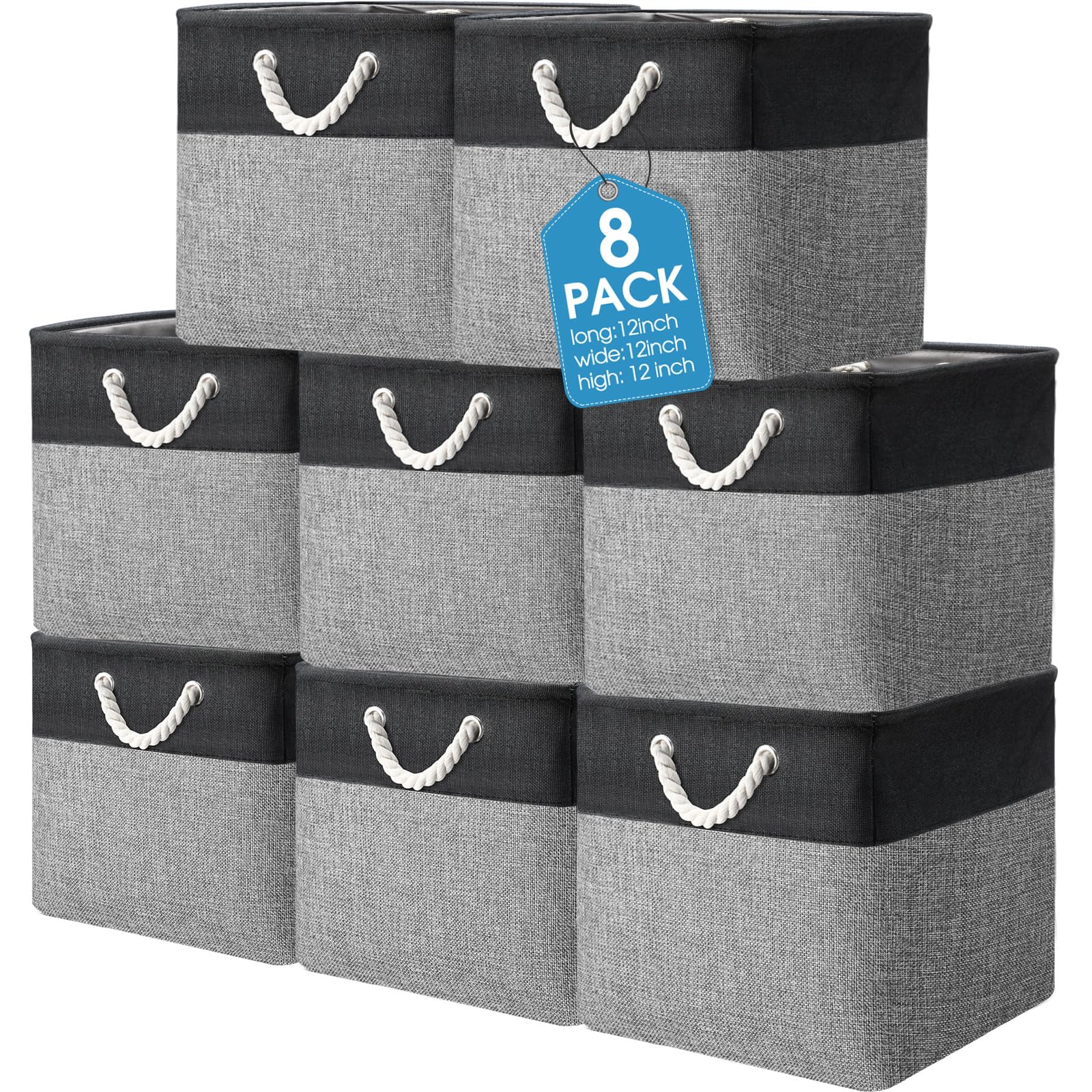 meekoo black gray pack of 8 fabric storage bins