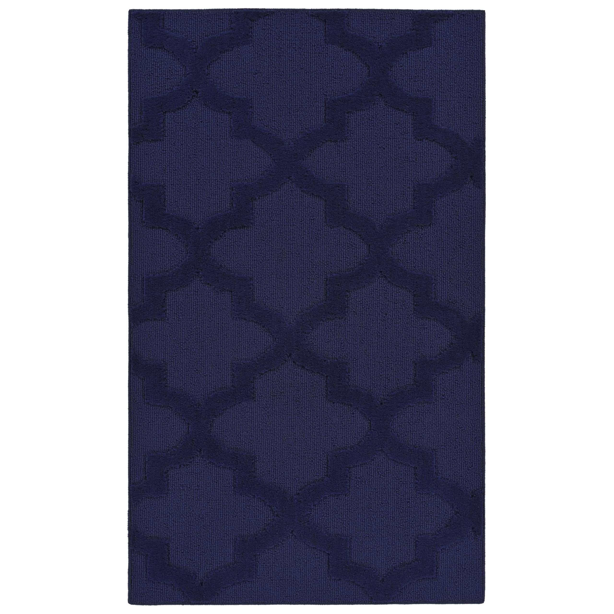 Garland Rug Quatro Navy 4' x 6' Cut-Loop Trellis Area Rug –Soft, Comfortable, Stylish & Budget-Friendly Rug in a Beautiful Solid Navy Blue