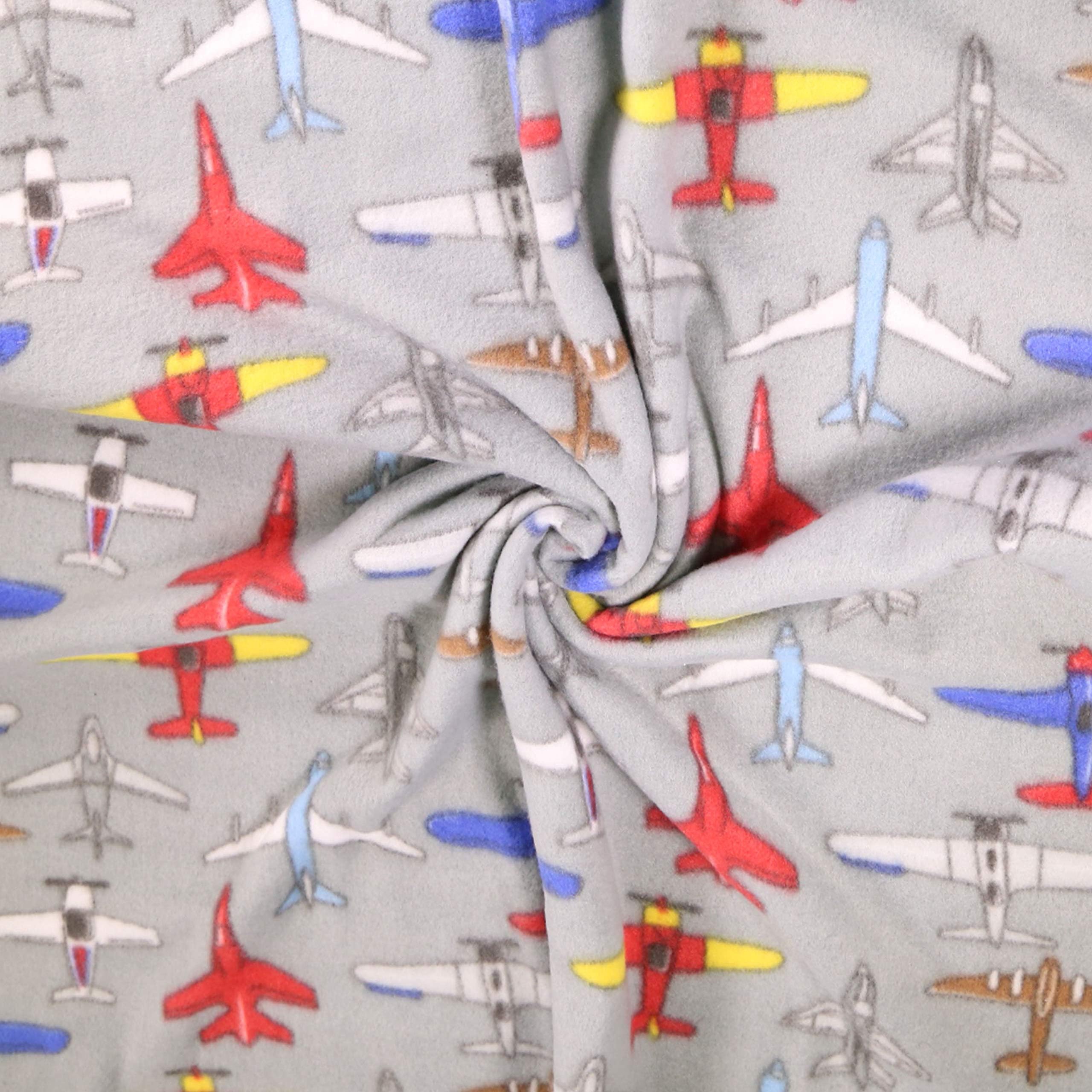 Printed Fleece Fabric - 2 Yards (Gray Airplanes)