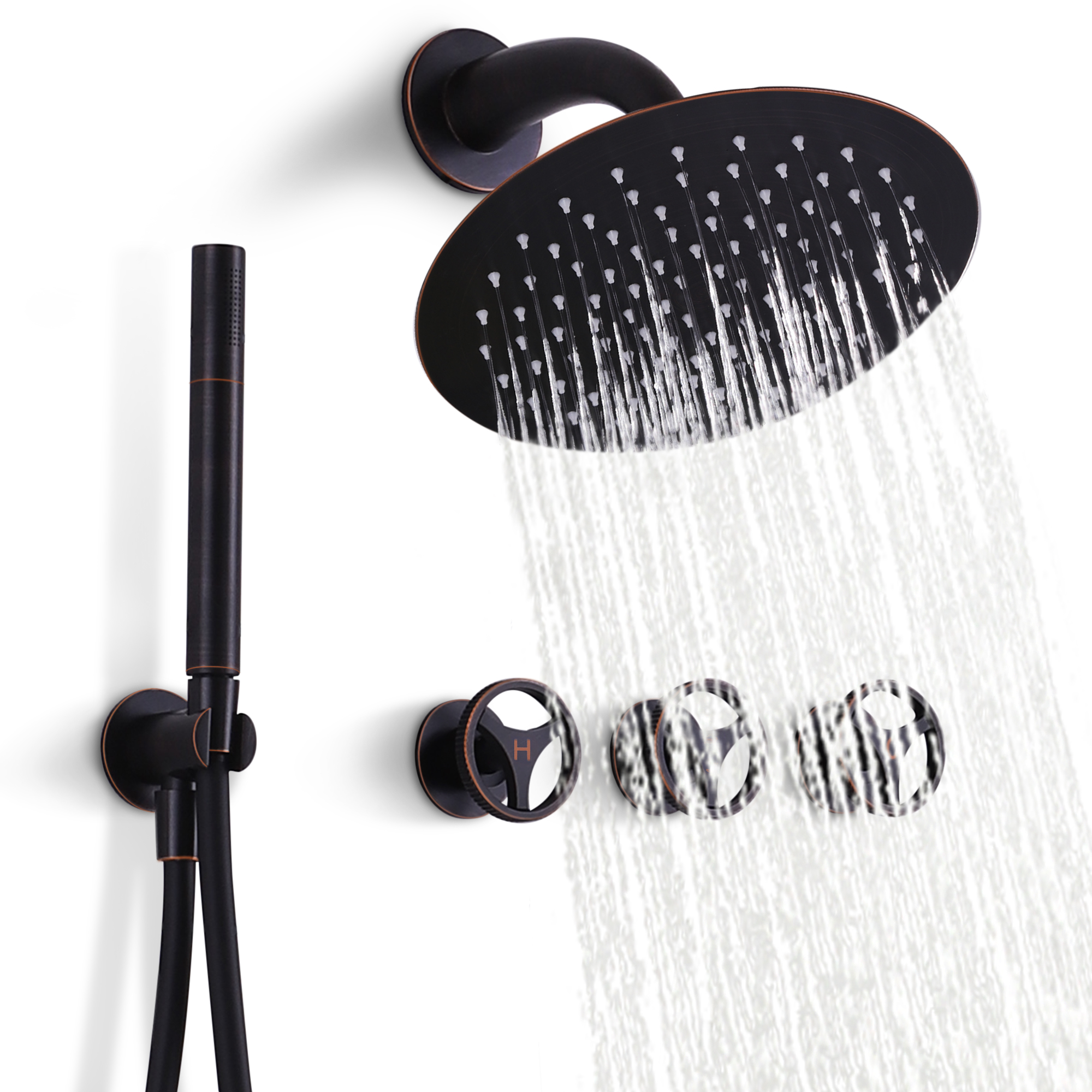 SKOWLL 3 Handles Shower System, Oil Rubbed Bronze Wall