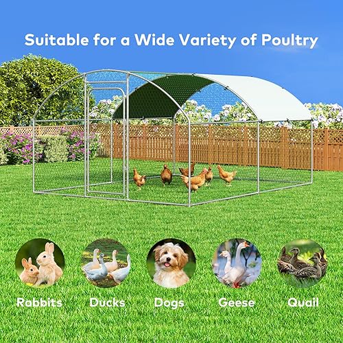 Miniatura 71 de Gallinero grande de metal para gallinero con cubierta residente de agua para casa de conejos, corral de pollo al aire libre para patio, techo