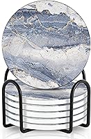 Vista 7 de Emerson - Posavasos absorbentes para bebidas, juego de posavasos de piedra natural con soporte, posavasos para mesa de café, protección de mesa