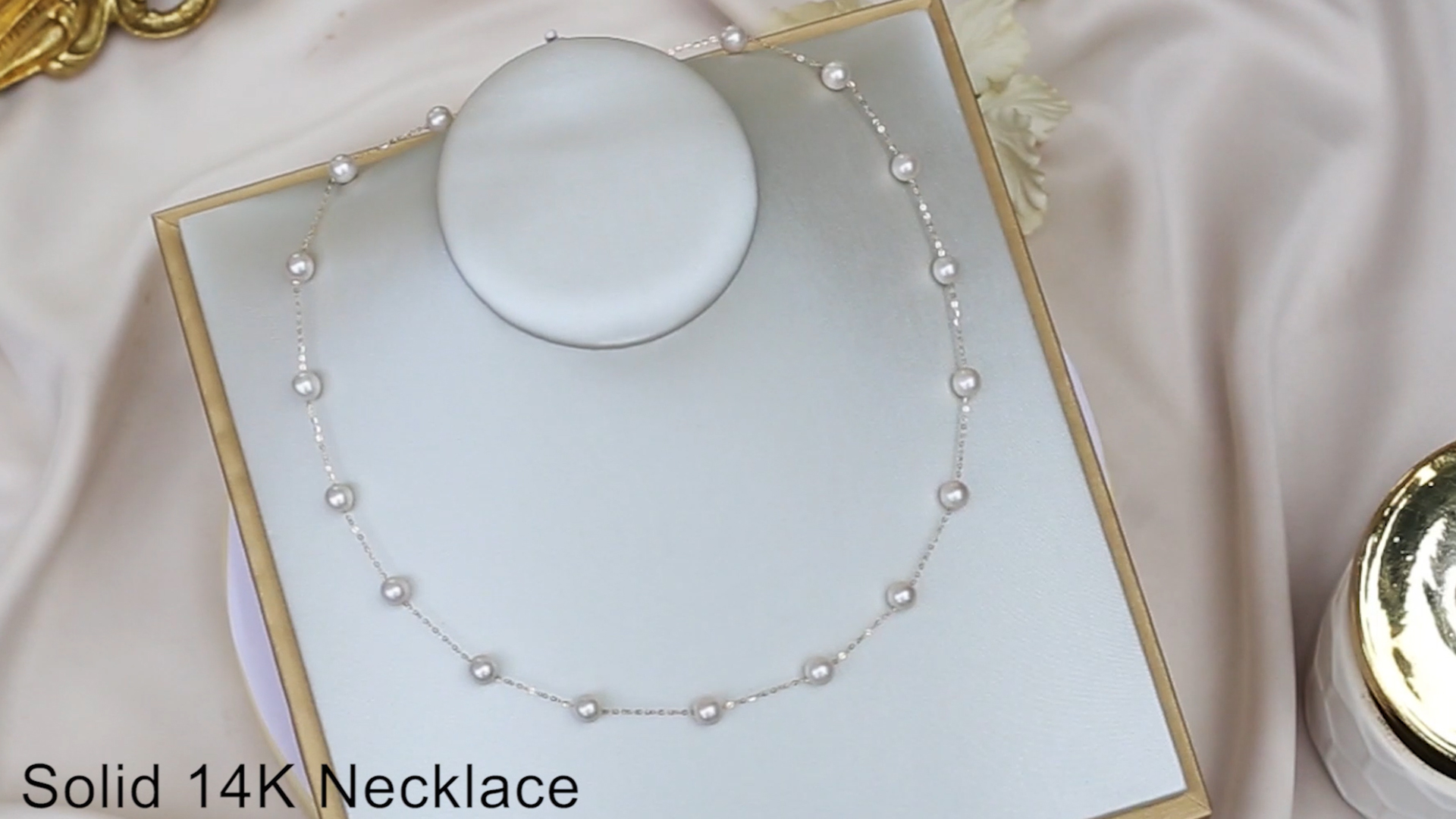 Amazon.com: 14K Solid Gold Pearl Station Necklace for Women 6-6.5