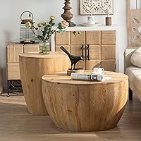 Vista 36 de Mesa auxiliar moderna de madera rústica de 2 niveles, mesas de noche compactas para sala de estar, mesita de noche rectangular minimalista