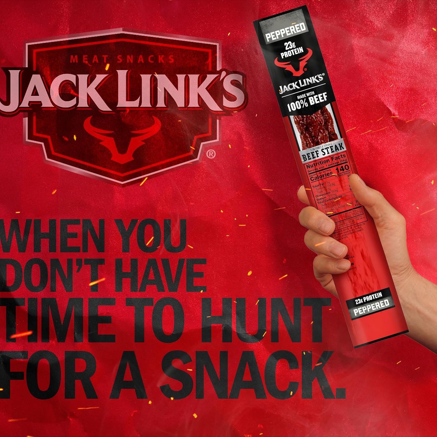 Jack Link's Peppered Beef Steaks - Ready to Eat Real Meat Protein Snacks - 23g Protein per Serving - Made with 100% Real Beef - (12 Pack) 2 oz Meat Snacks
