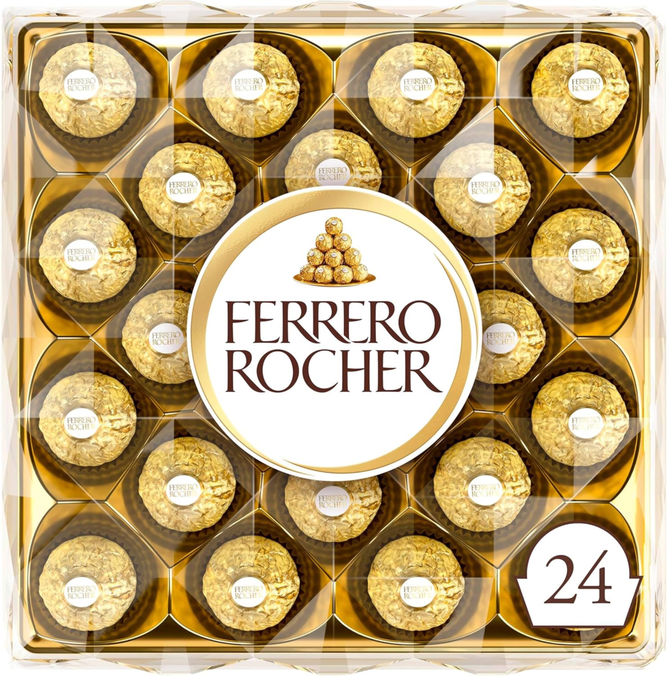 Ferrero Rocher Box of 24 Chocolate Gift, Hazelnut and Milk Chocolates, Ideal Thank You Gift, Chocolate Hamper, 300g