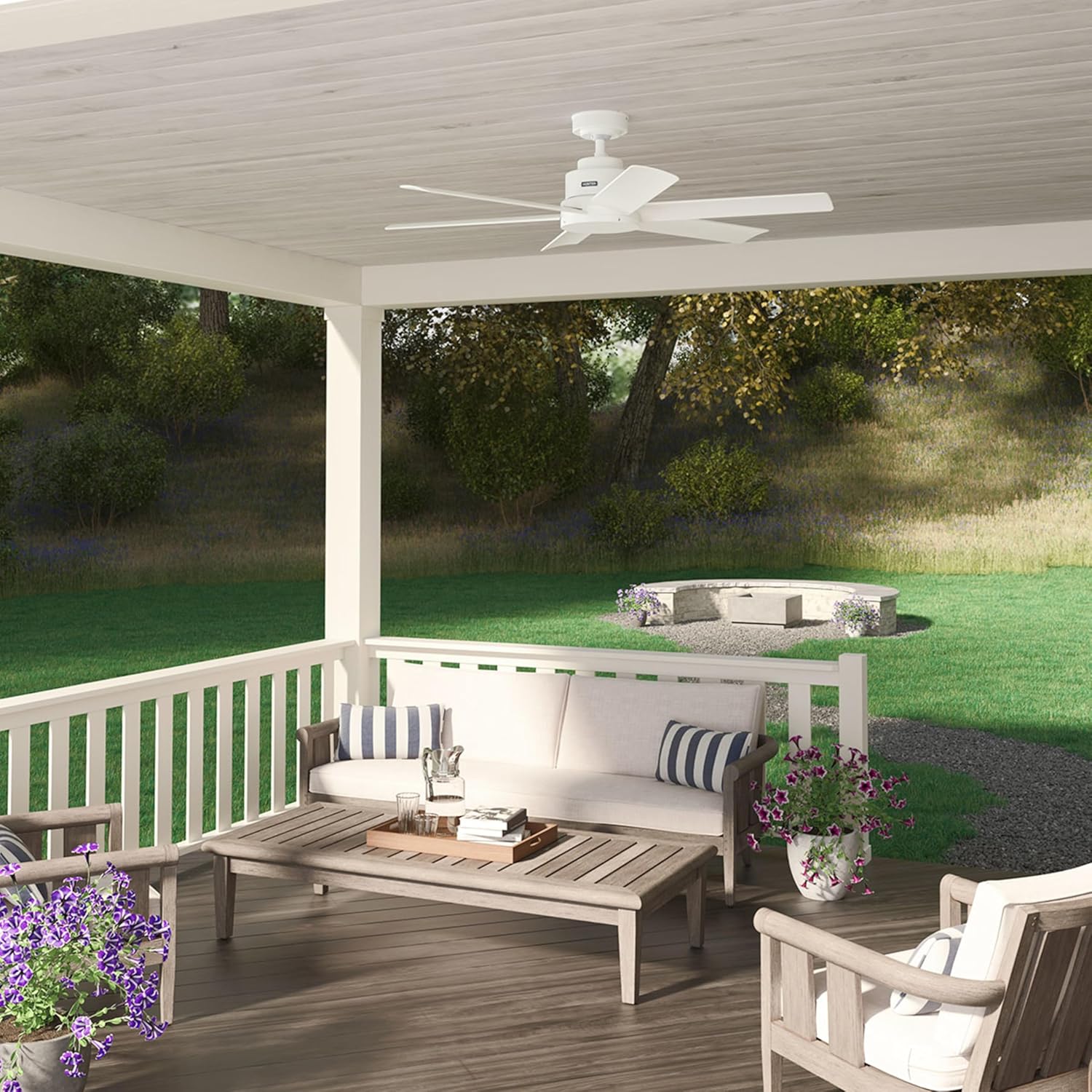 Hunter - Kennicott Indoor/Outdoor Ceiling Fan, Wall Control, 52-inch, Fresh White, Casual-style, 3-speed WhisperWind Motor, 53435, for porches, patios, sunrooms, bathrooms