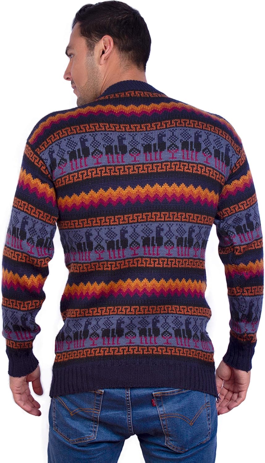 Crewneck Navy Blue Alpaca Sweater for Men - Winter Pullover