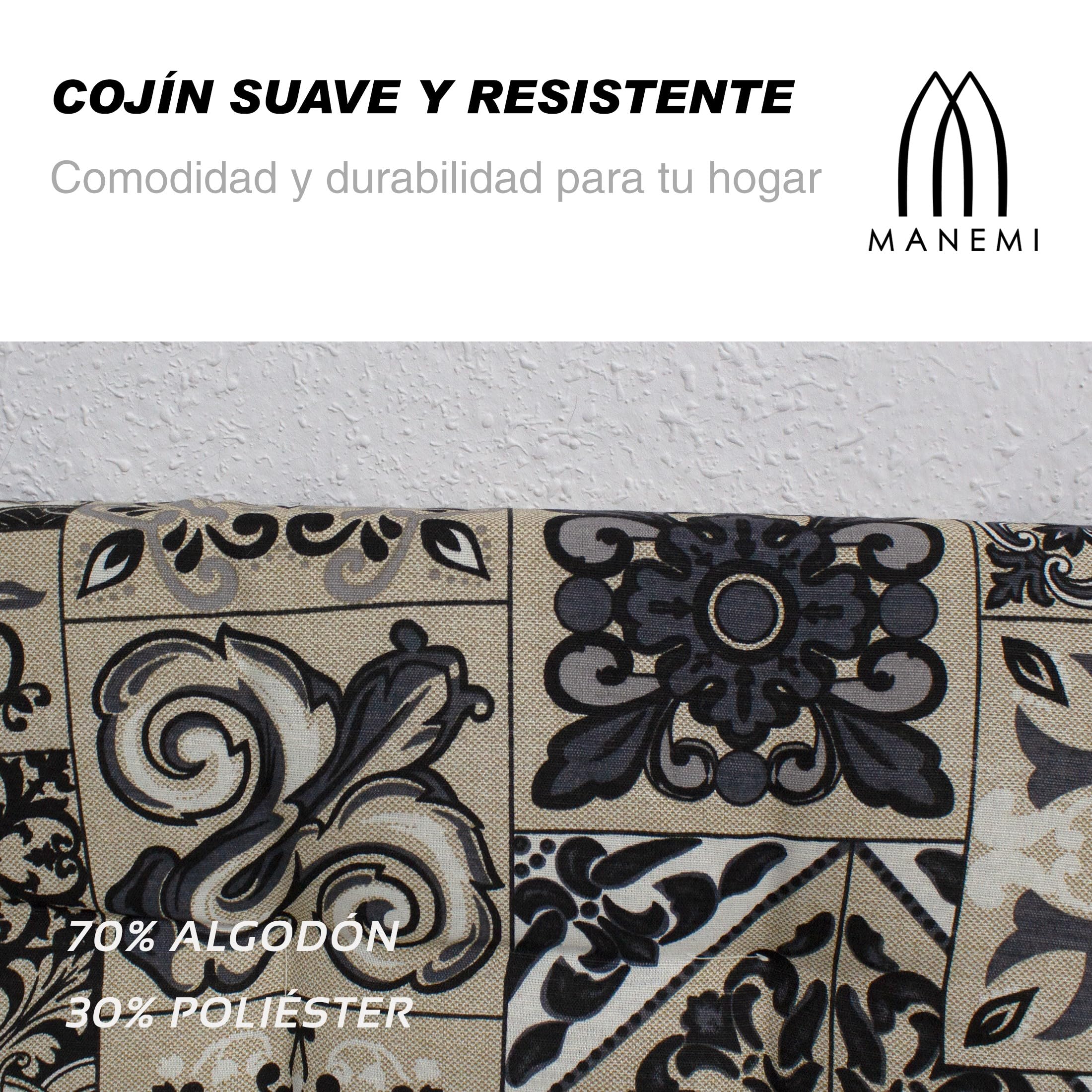 MANEMI Cojín de Silla 40x40x4 cm con Lazos, Mezcla de algodón y poliéster, Relleno de Espuma Suave, diseño con 4 Puntos de Costura, Lavable a máquina, Ideal para Cocina, Comedor o jardín