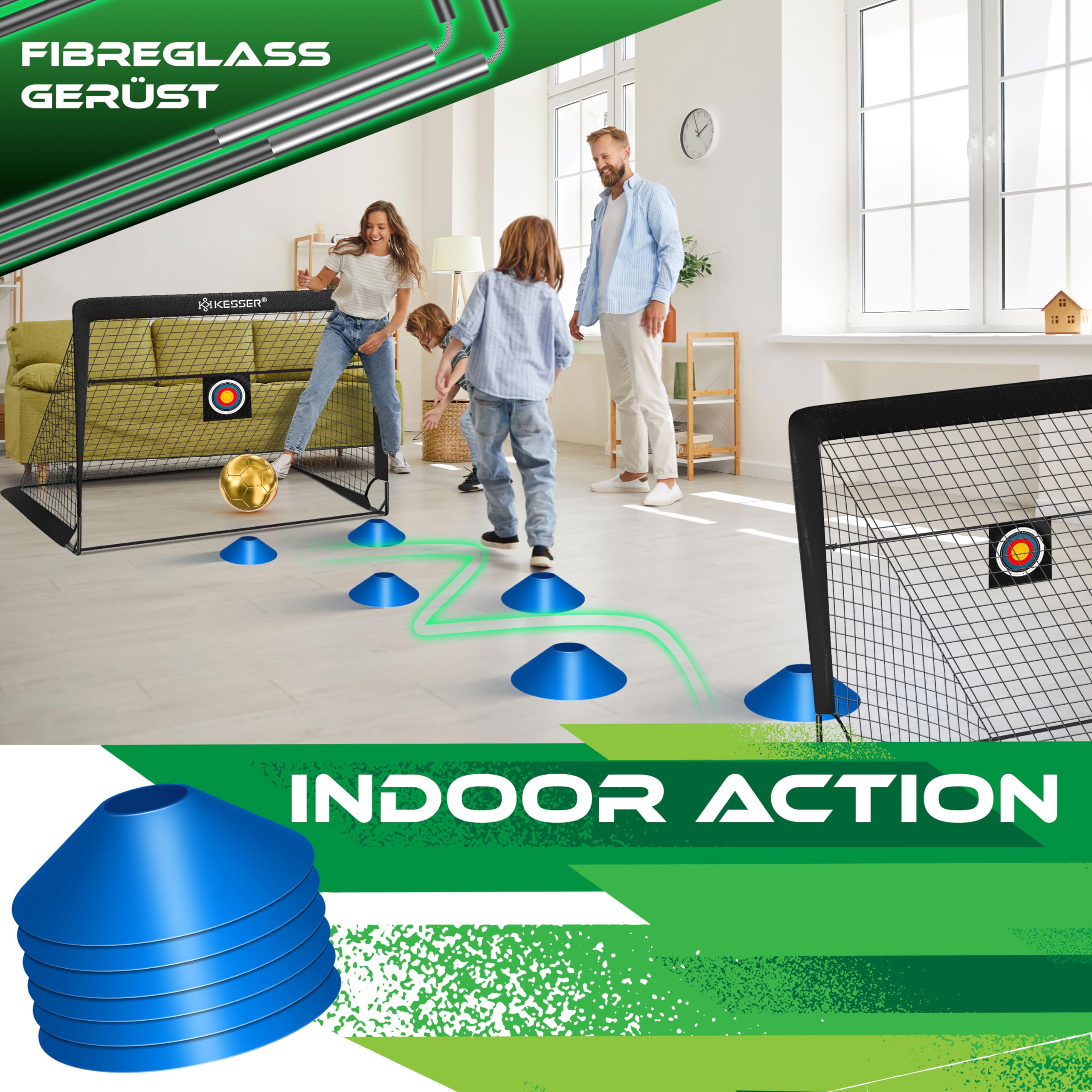 KESSER® Fussballtor 2er Set | Tolles Fußball Geschenk für Kinder, Indoor und Outdoor Garten : Antirutsch - Inkl. Fussball Trainingszubehör: Hütchen, Zielscheibe, Sporttasche, Ballpumpe
