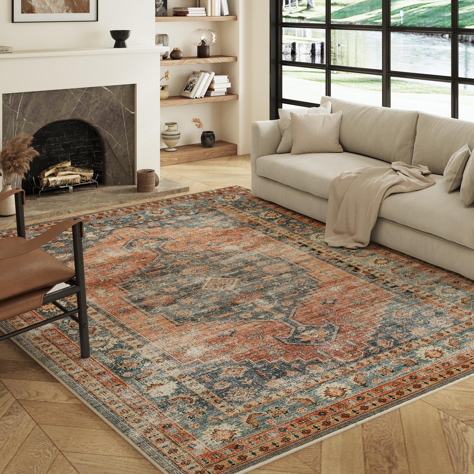 Decoranddecor Distressed Hallway Rug, 80x150cm, Non-Slip, Low Pile, Pet Friendly