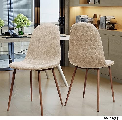 Miniatura 4 de GDFStudio Great Deal Furniture - Sillas de comedor de tela de trigo de mediados de siglo con patas de madera de nogal oscuro (juego de 2)