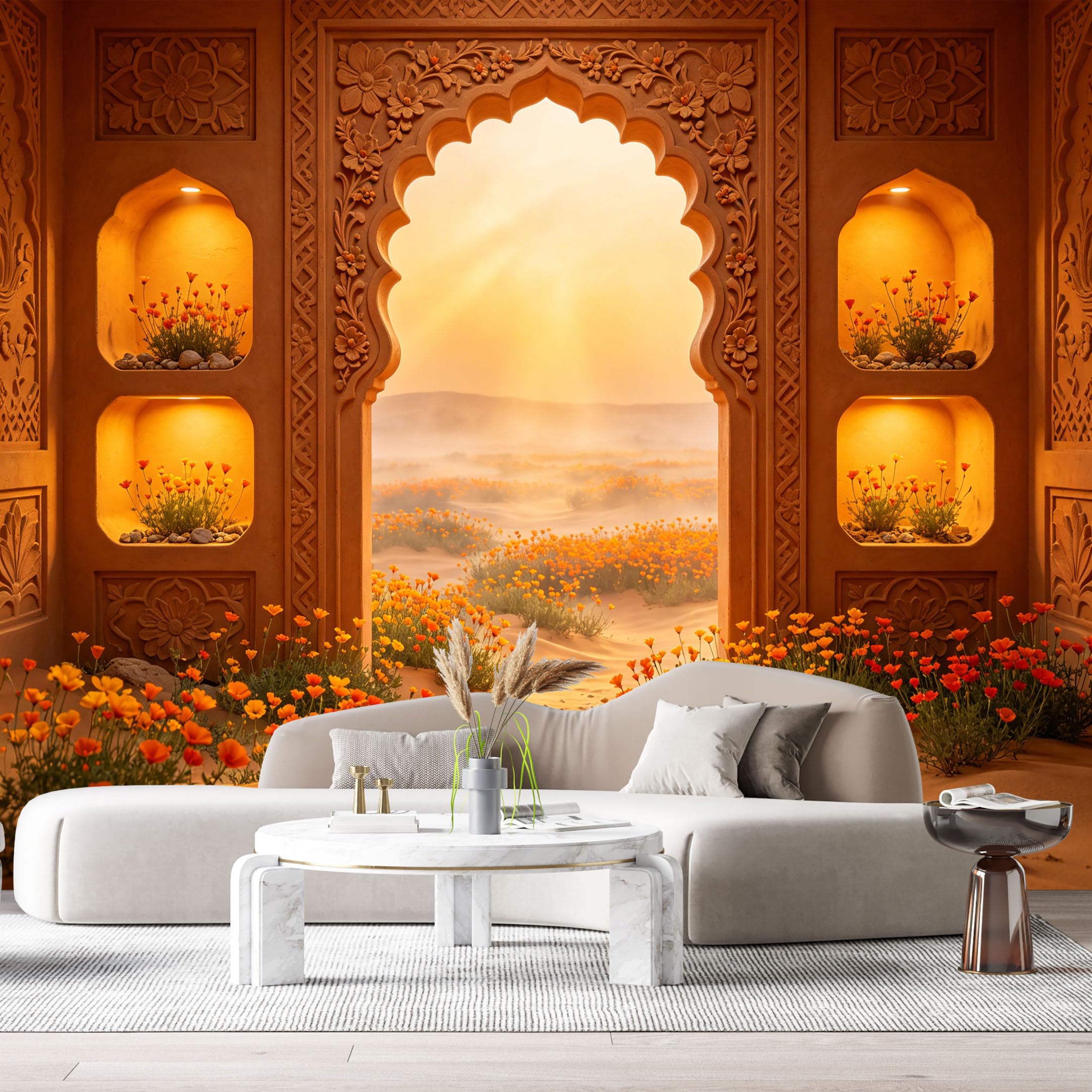 Custom Size Wall Murals Mughal Arch Desert Landscape Oil Painting 3D Trompe L'Oeil SelfAdhesiveWall Fabric Removable Wallpaper Wall Decor for Living Room Bedroom Bathroom