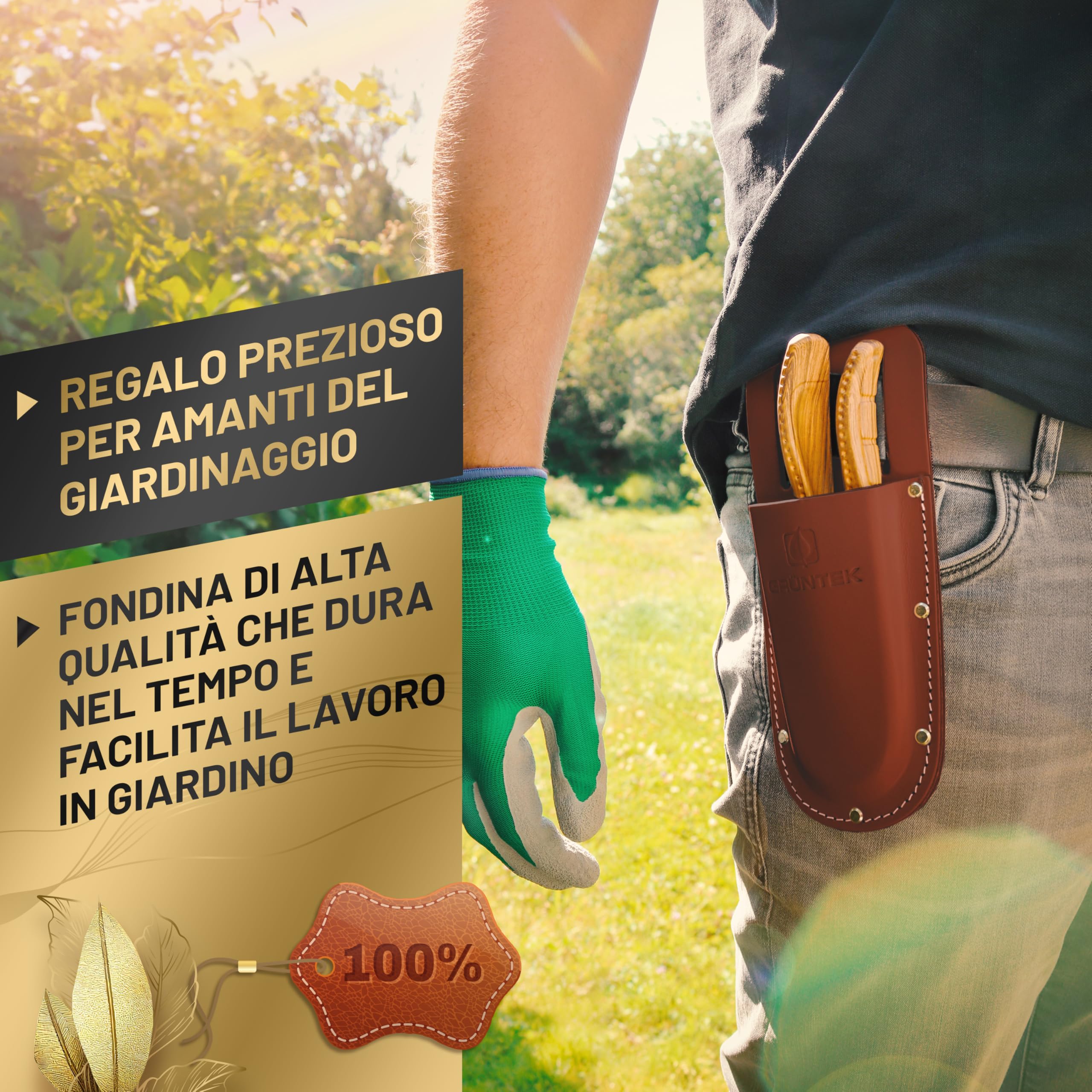 GRÜNTEK Fondina per Cesoie da Giardino in Vera Pelle Fodero Custodia per Forbici da Potatura in Cuoio di Colore Marrone Scuro