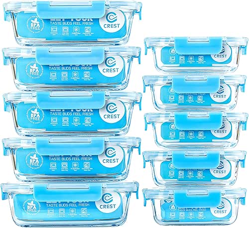 C CREST Glass Meal Prep Containers, [10 Pack] Glass Food