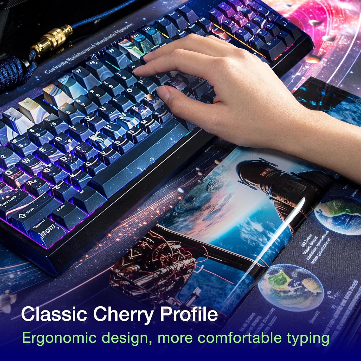 GUNMJO PBT Dye-Sublimation Astronaut Keycaps for Gaming Keyboard with Cherry Gateron MX Switches Mechanical Keyboard, OEM Profile 61/87 /Full 104 Keys US Layout Compatible Keys with 6.25U Space Bar