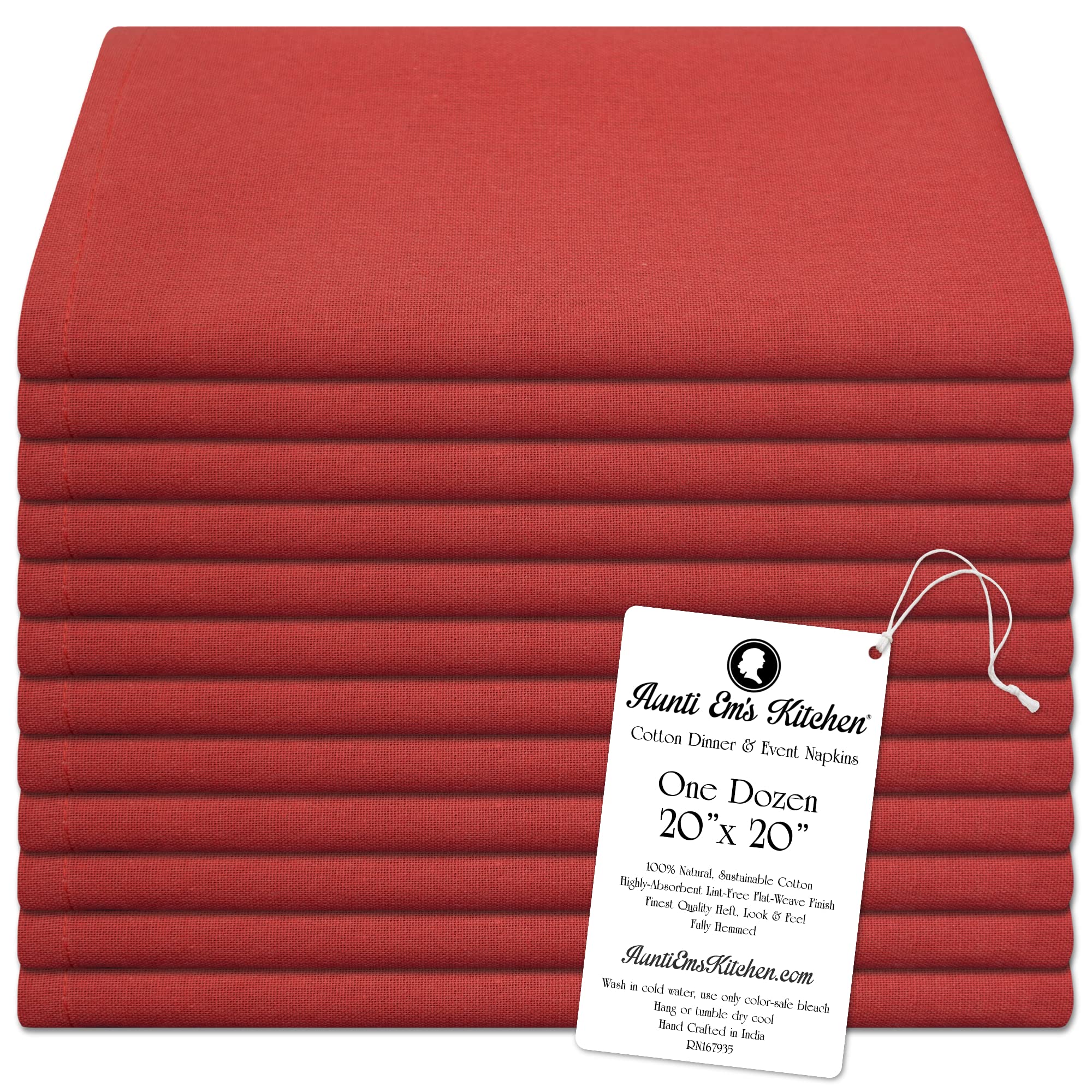 Aunti Em's KitchenDesert Red Cotton Napkins Cloth 20 x 20 Oversized 100% Natural Bulk Linens for Dinner, Events, Weddings, Set of 12
