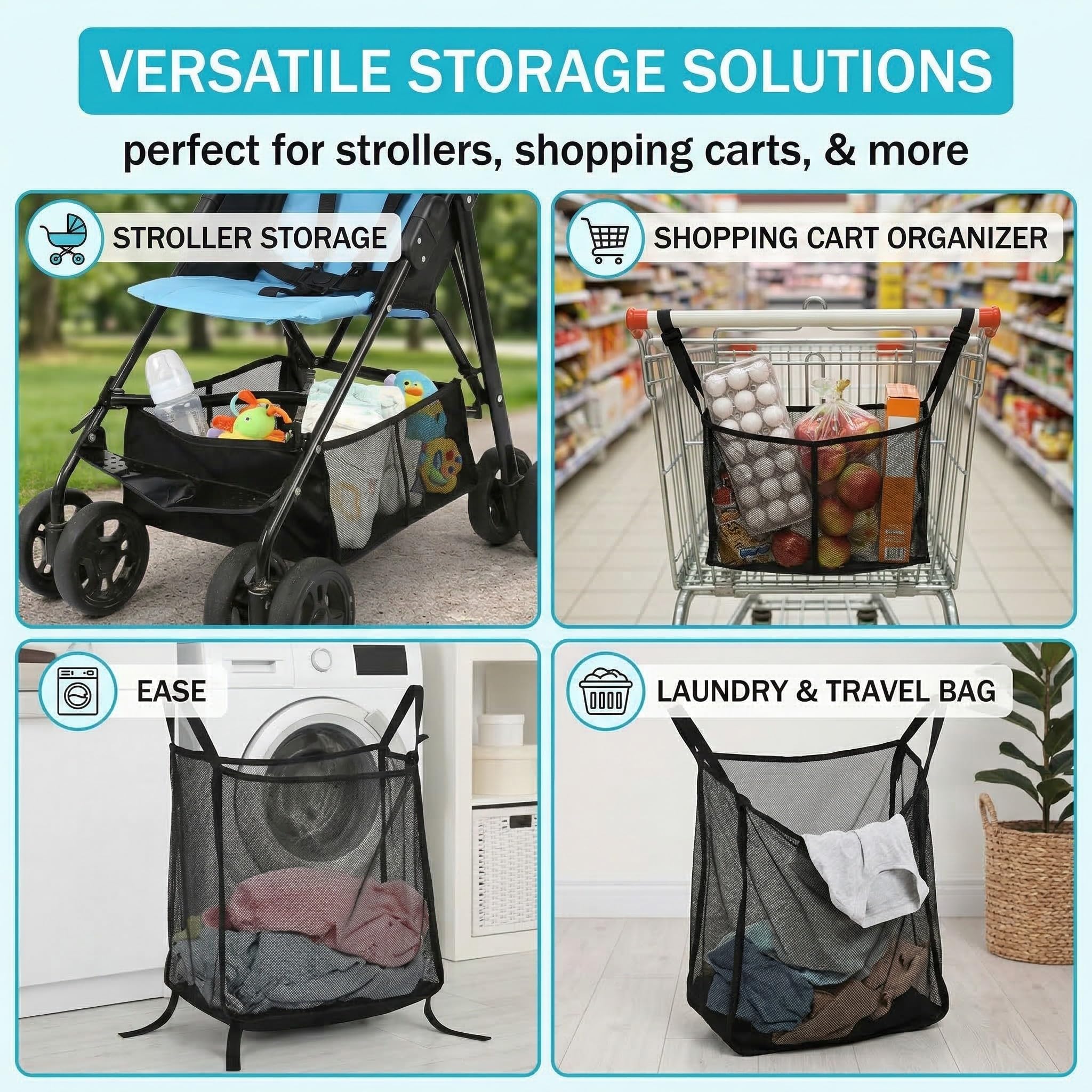 1 pezzo di borsa portaoggetti in rete per passeggino, cestino portaoggetti universale per passeggino, può contenere articoli per bambini.