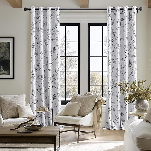 Miniatura 9 de ChrisDowa Cortinas florales 100% opacas de 84 pulgadas de largo, 2 paneles para dormitorio, sala de estar, estampado de flores negras,
