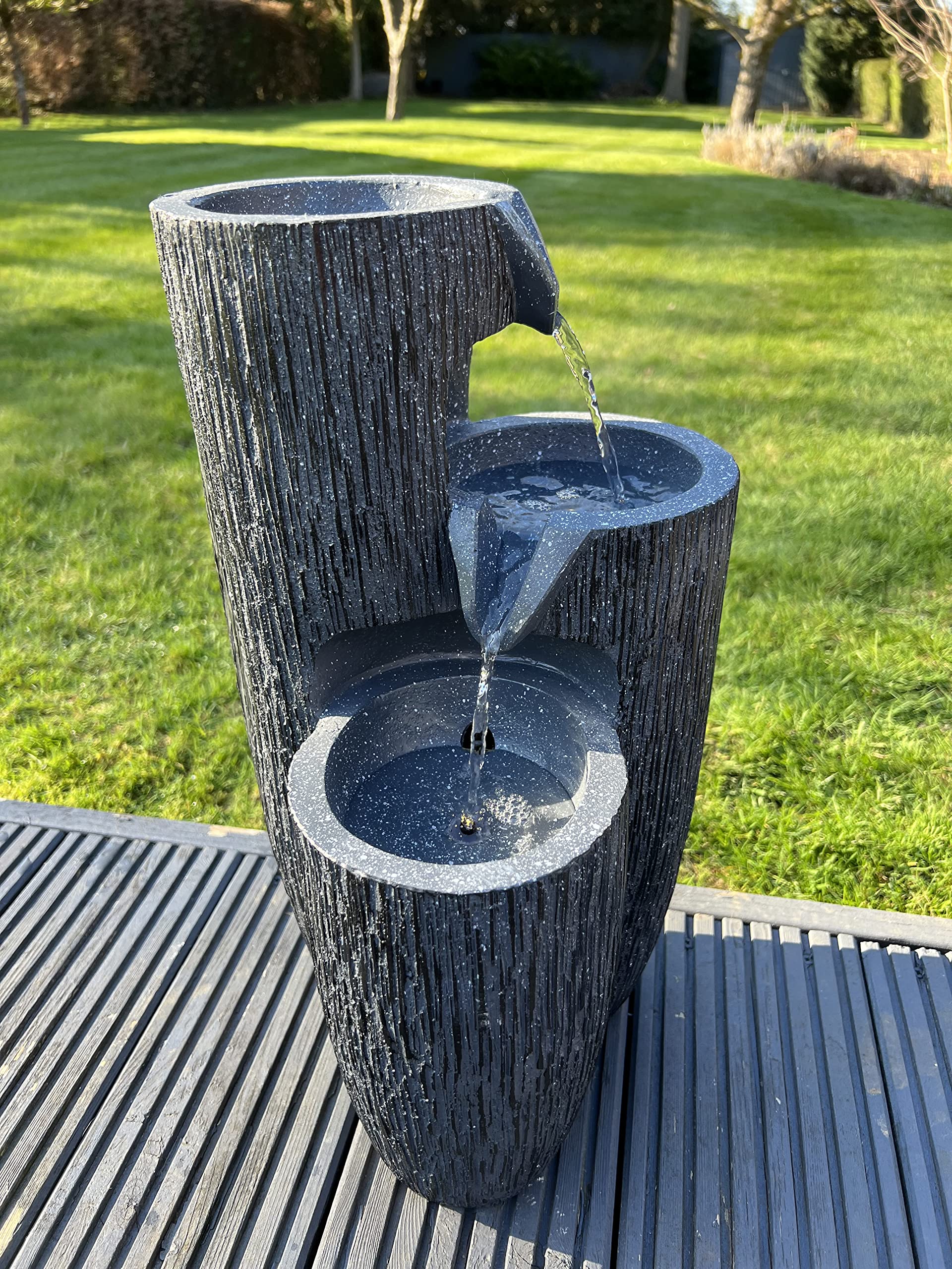 allpondsolutions 3 Tier Vase Bowl Cascading Garden Water Feature with LED Lights - Solar Powered - 26x27x47.5cm