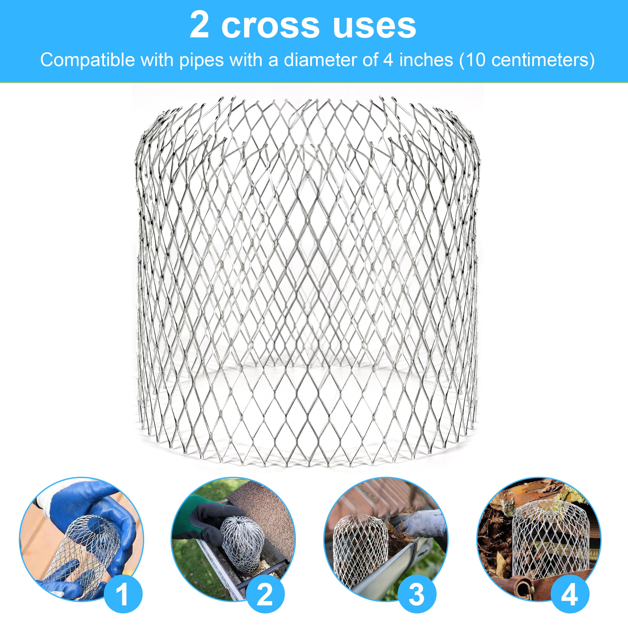 Filtres de Gouttière en Aluminium Gardes de Gouttière Extensible pour Filtrer Les Feuilles Les Branches La Mousse La Boue Diamètre 4~10cm 4 Pièces