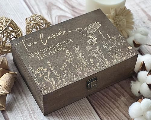 Miniatura 7 de First Birthday Keepsake Box Open at 18 - Baby Memory Capsule, Engraved Gift, Anniversary & Milestone Treasure Chest(Size 2 Natural)