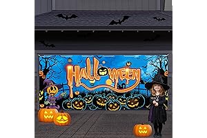 DARUNAXY Halloween Garage Door Decorations, 7x16 Ft Happy Halloween Garage Door Banner Backdrop for Kids