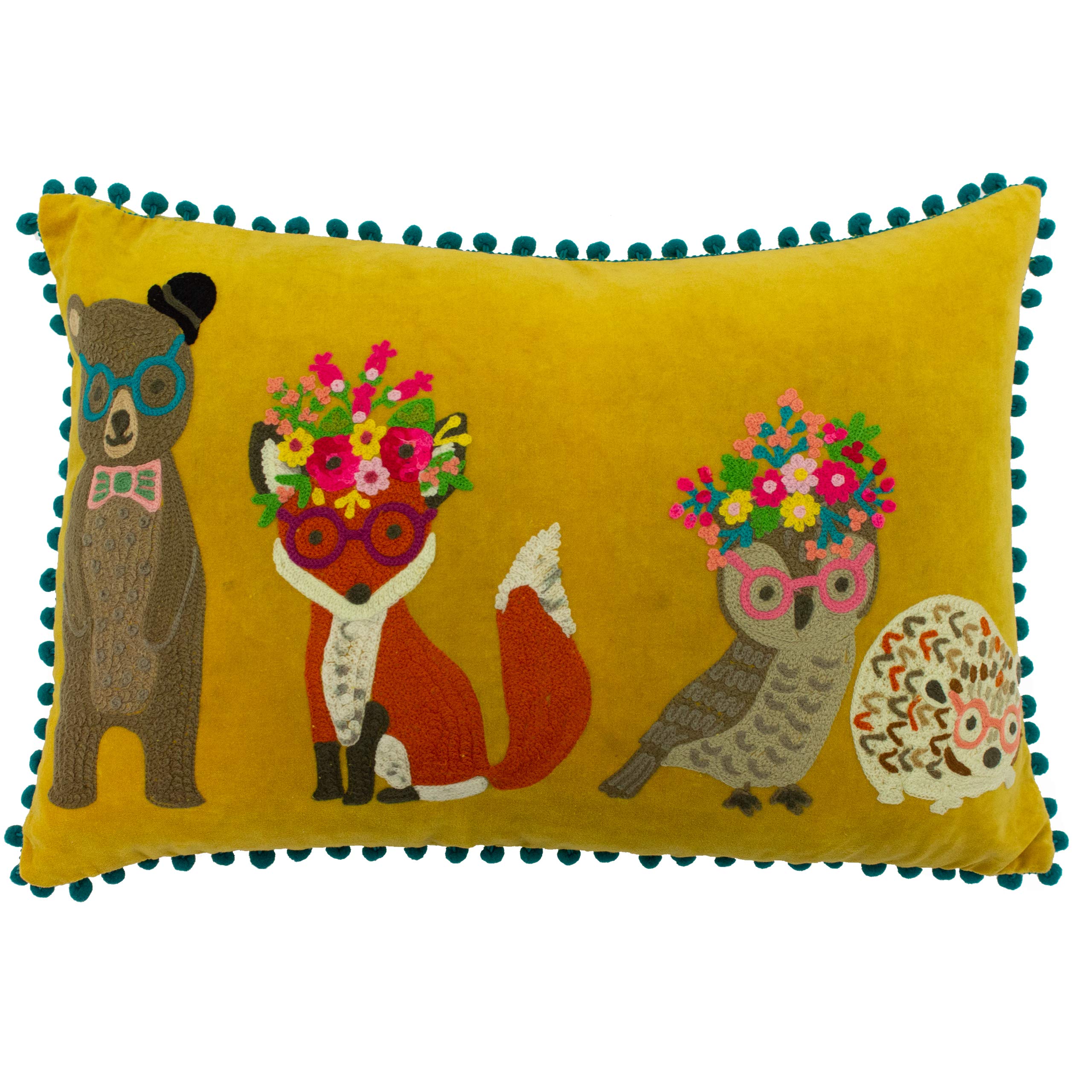 Riva Home Friends Cushion Cover Mustard Woodland Animals Embroidery Design Dry Clean Only 100 40 X 60cm Cotton 40cm X 60cm 16 X 24 Inches Buy Online In Malta At Malta Desertcart Com Productid