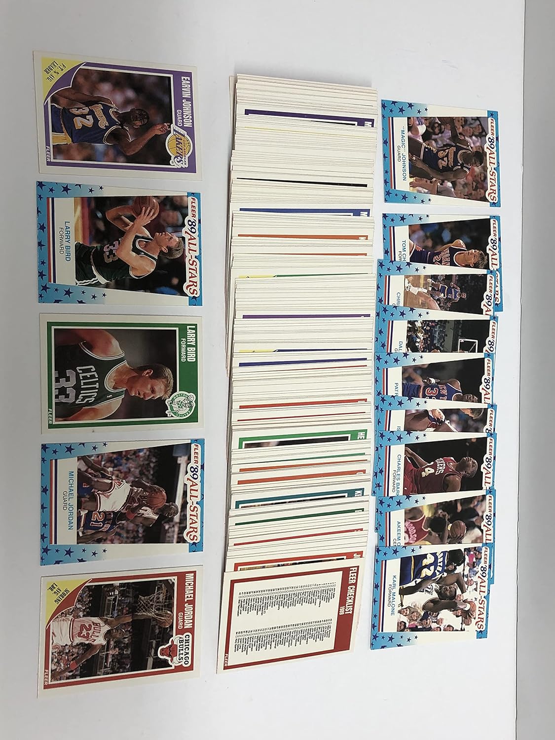 1989-90 FLEER Basketball Complete Set (1-168 plus Sticker Set) with Two Magic Johnson, Two Larry Bird, Two Michael Jordan cards (Nrmt condition)